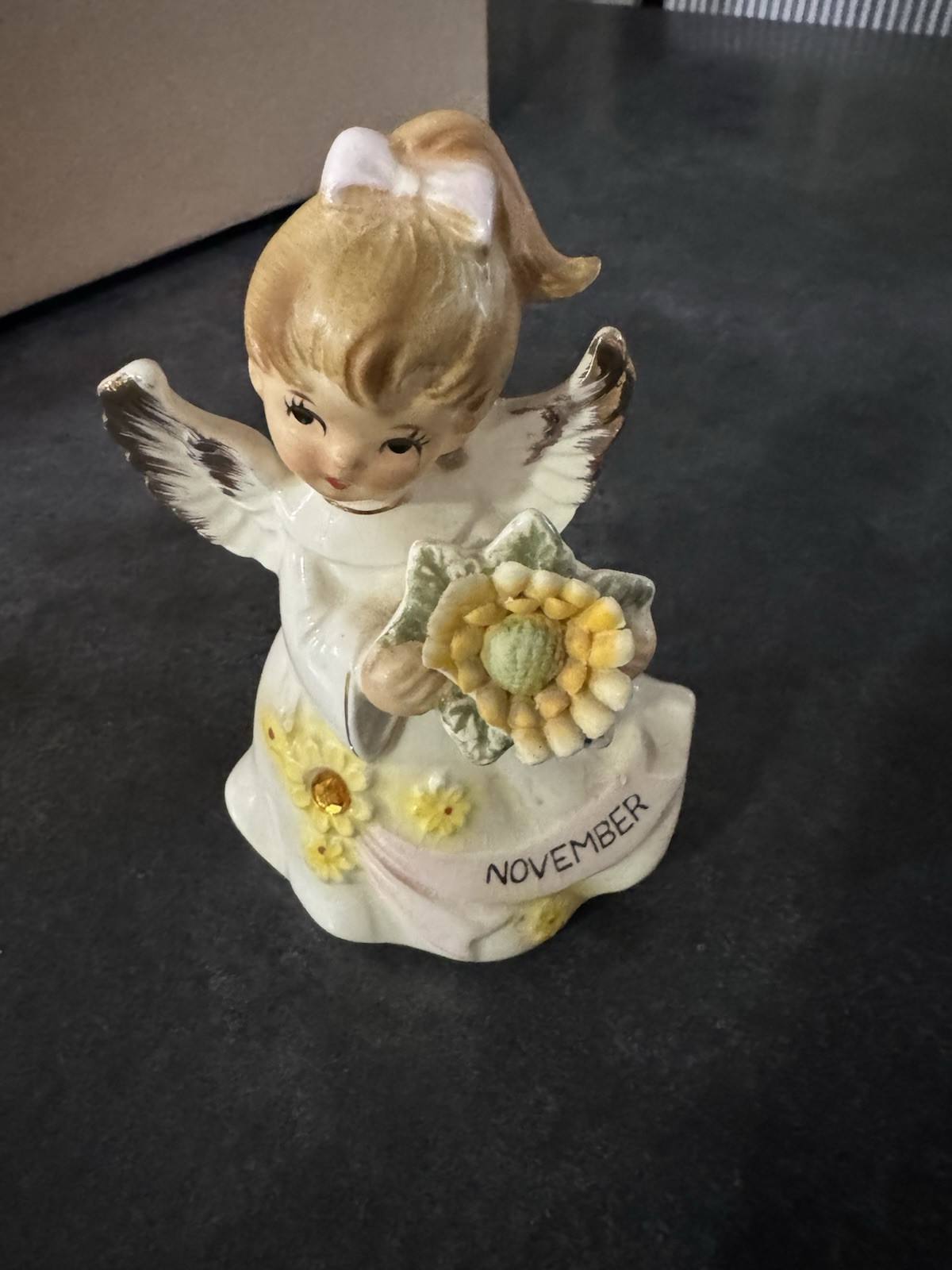 Vintage Lefton November  Birthday Girl Angel Japan Ceramic Figurine READ