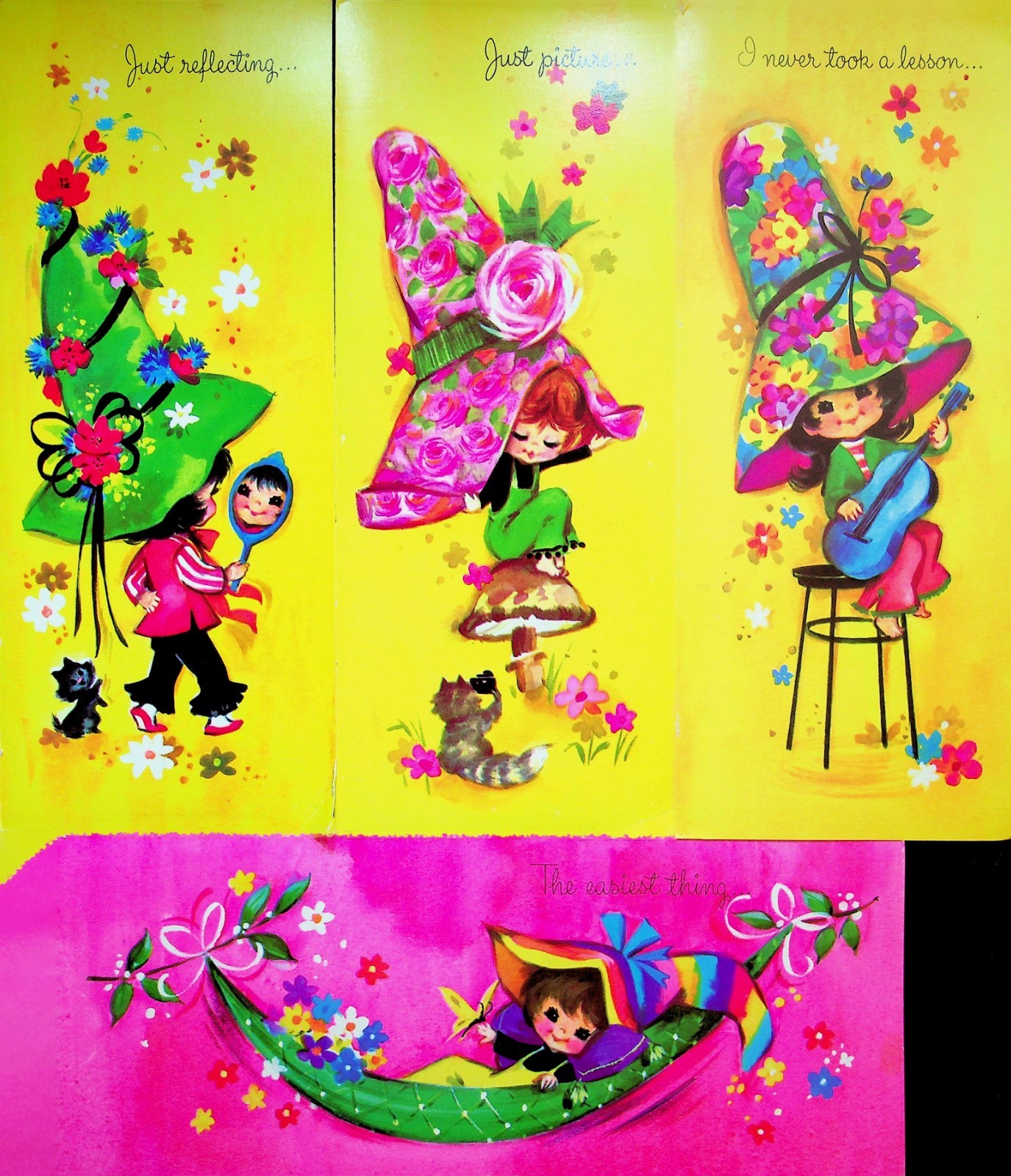 Vintage Quality Crest Friendship Greeting Cards Lot of 4 Unused Tall Hat Girls