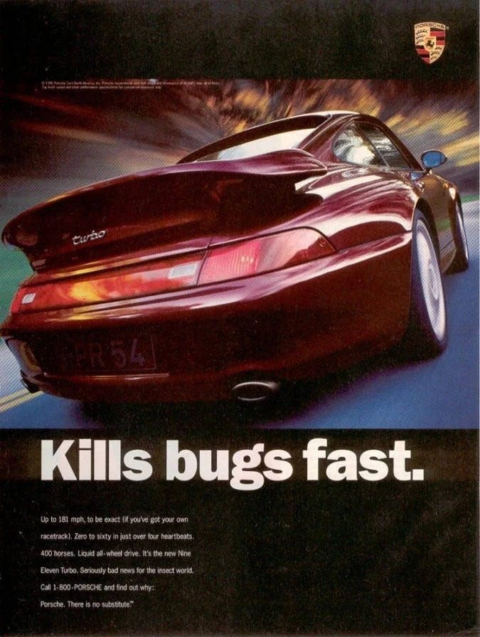 Porsche Kills Bugs Fast Print AD | EXCLUSIVE ART POSTER | FRAME & SIZE OPTION