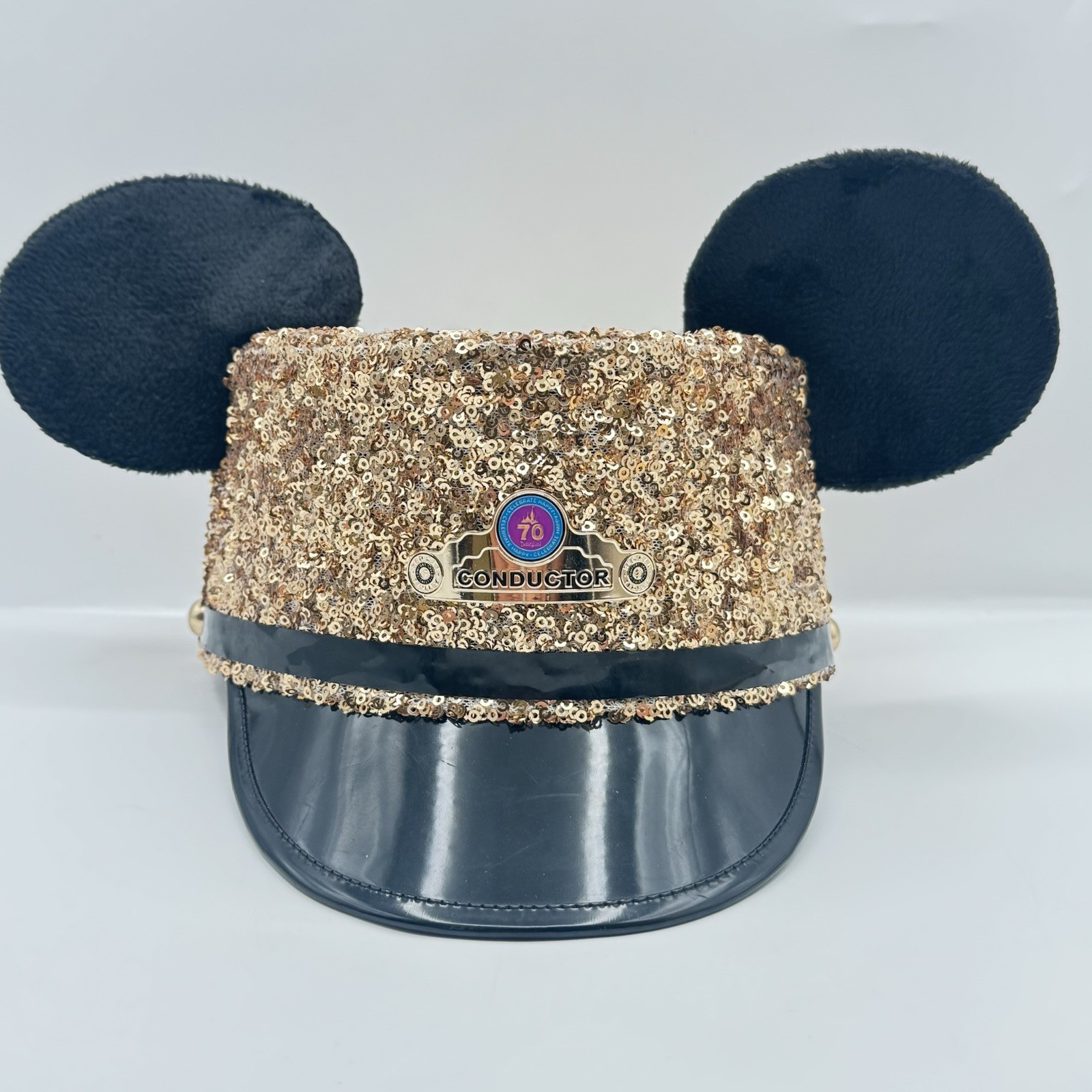 Disneyland 70th Anniversary Sequined CONDUCTOR Hat Ears Small/Medium 55CM