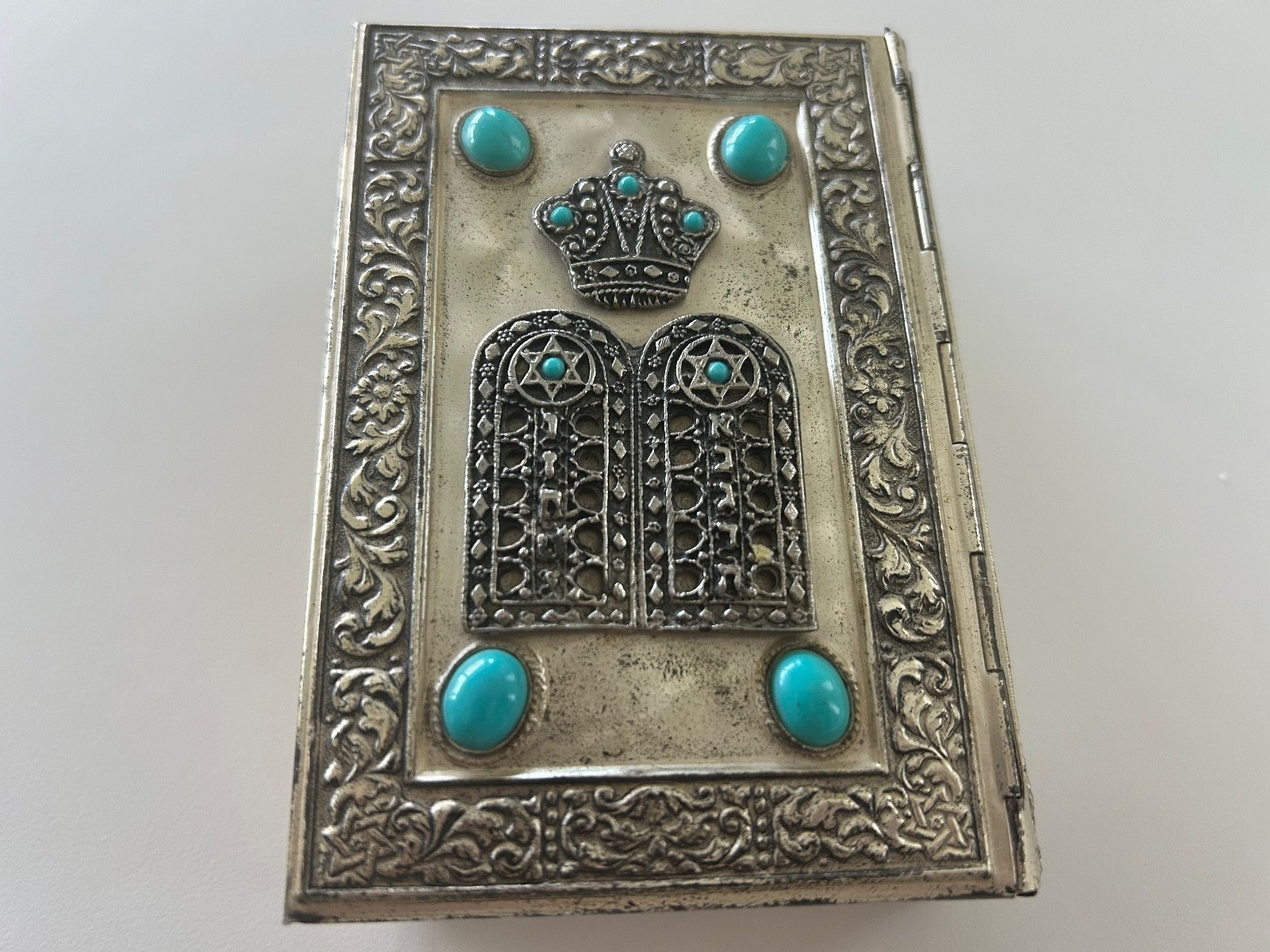 Vintage 1968 Metal SILVER Turquoise ISRAEL Holy Scriptures BIBLE Hebrew/English
