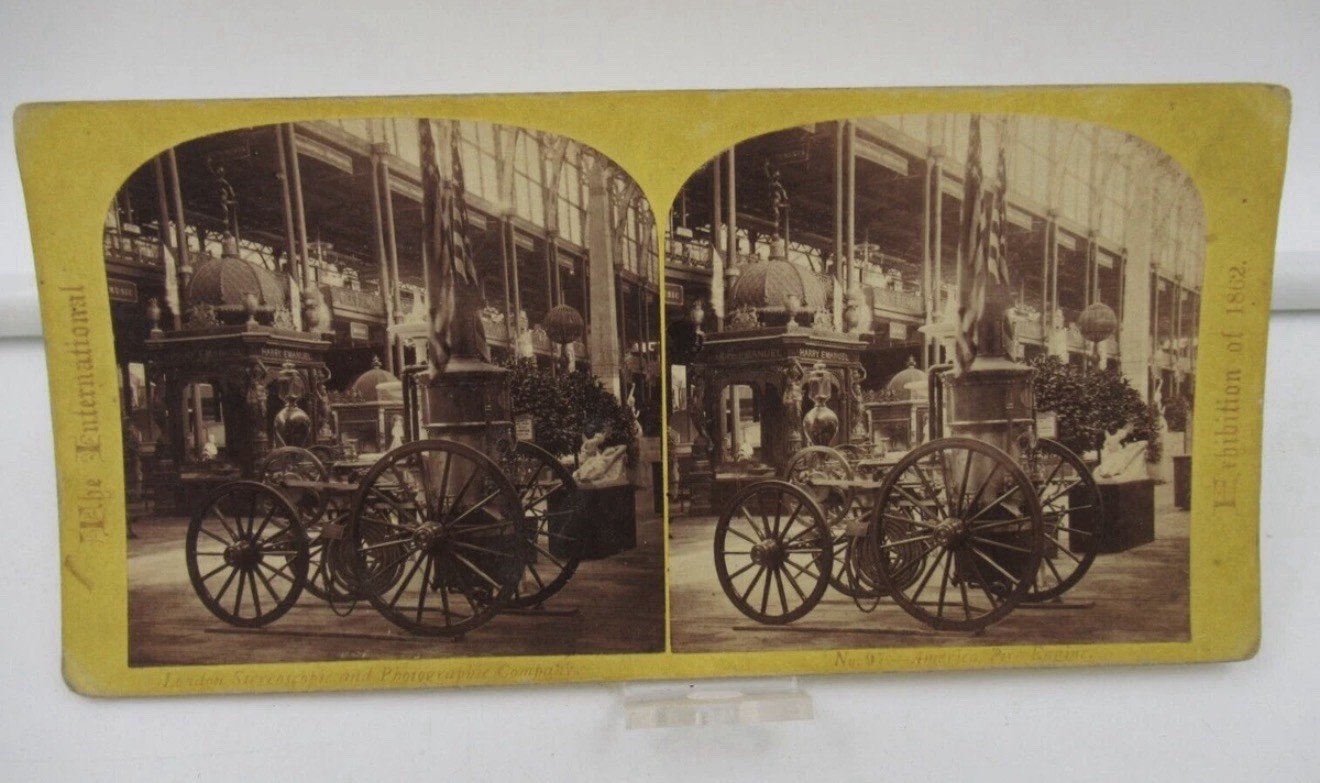 Antique Stereoview Card INTERNATIONAL EXHIBITION OF 1862 Harry Emanuel Carriage