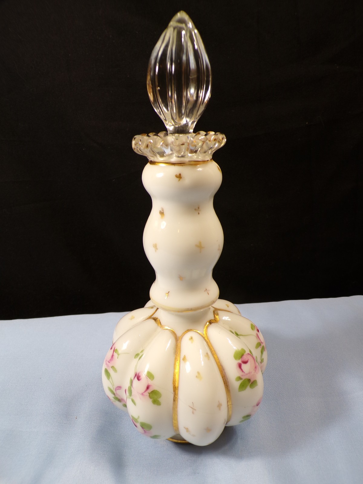 Fenton Silver Crest Painted Tall Melon Perfume Cologne Bottle Charleton Roses #2