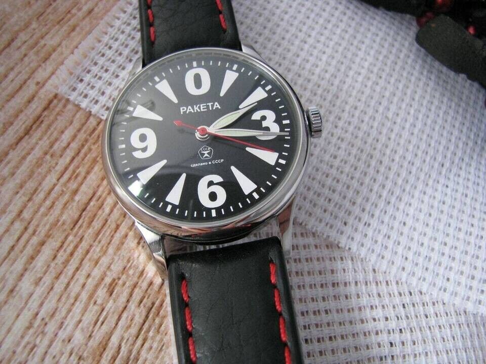 New Raketa Watch Big Zero Dial Mechanical USSR Soviet Russian Mens Wrist Vintage