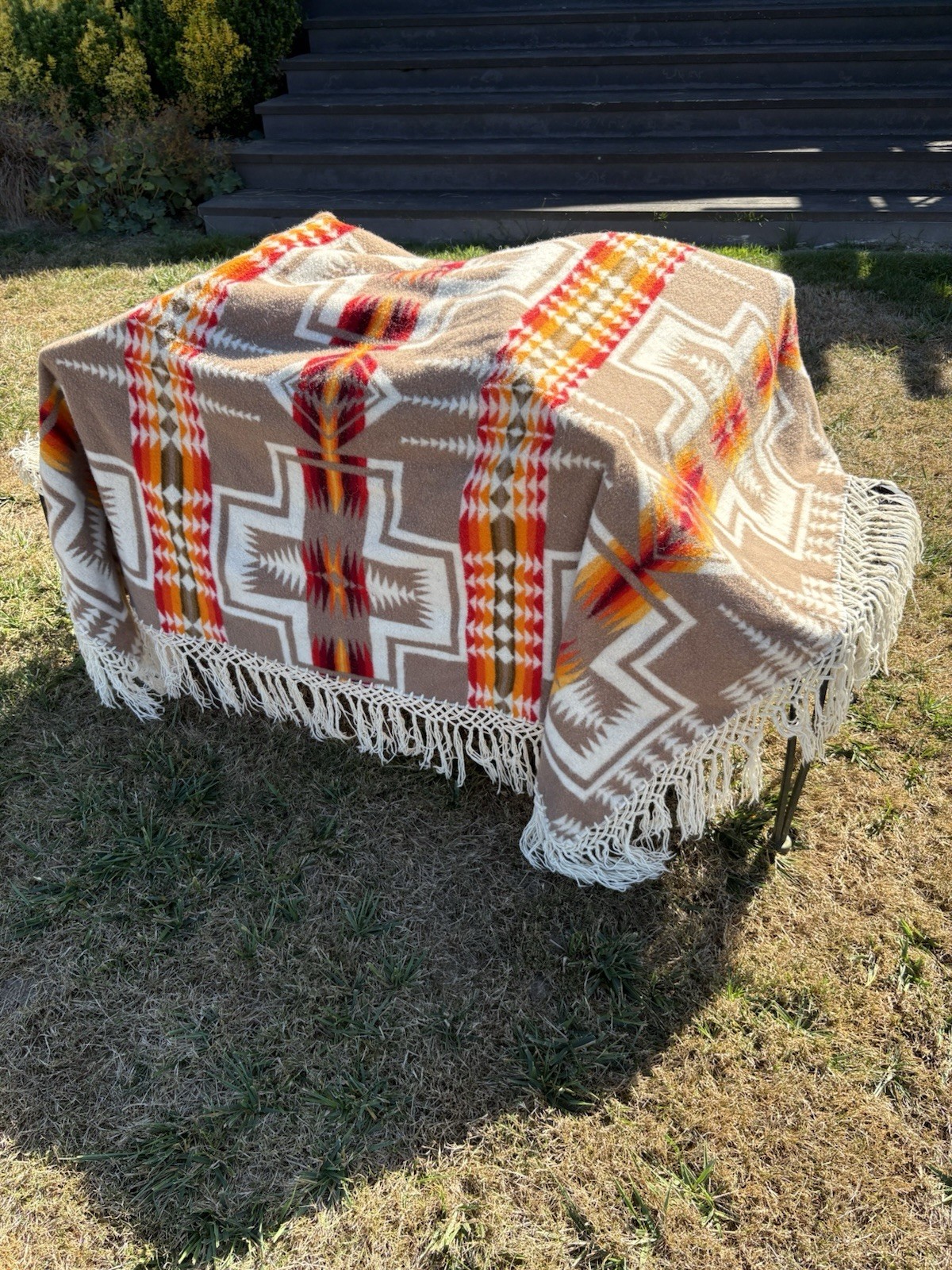 Pendleton Beaver State Harding Design Wool Blanket Fringe 63x66 Very Good