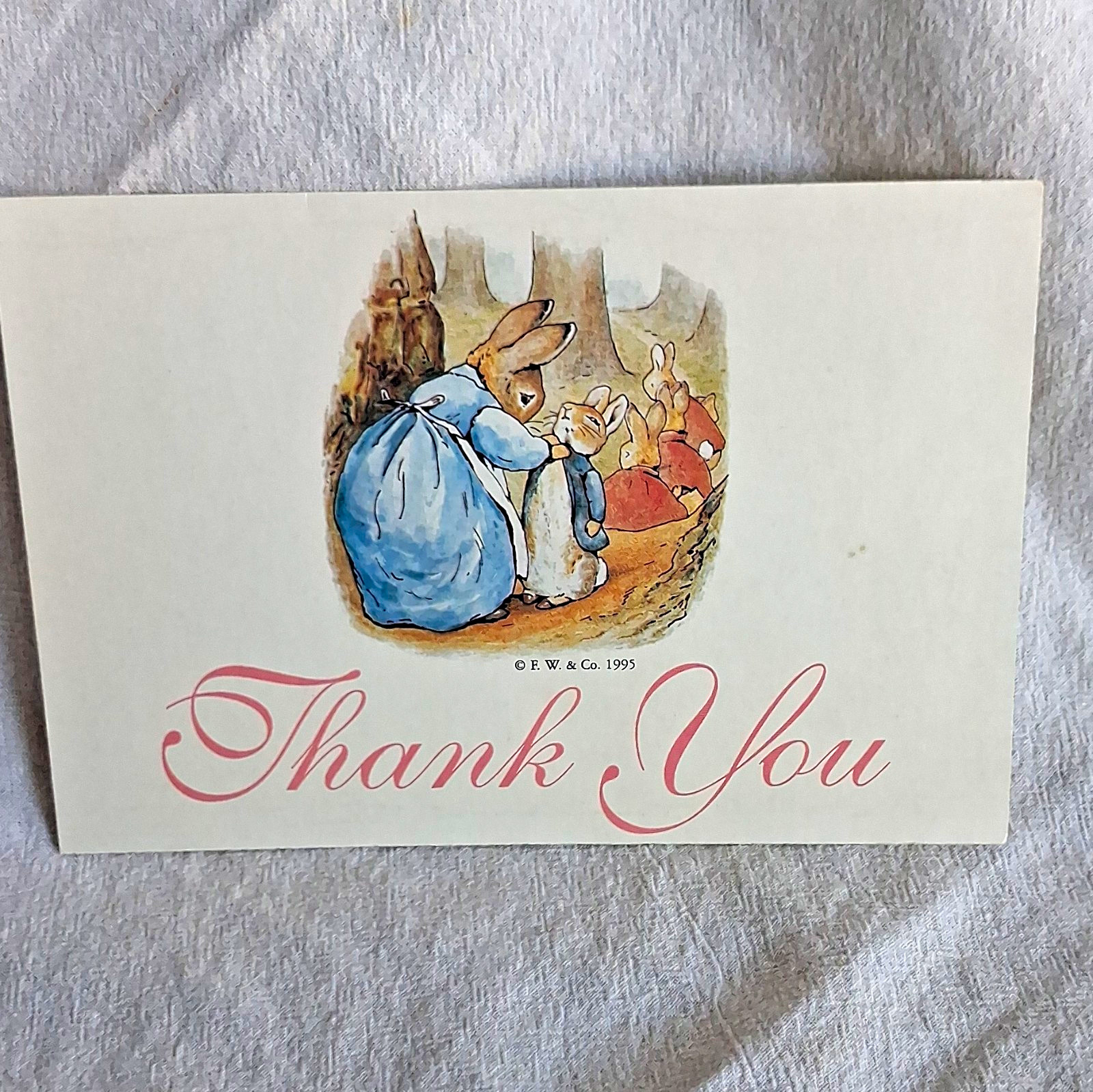 F.W. & Co. Thank You Rabbits Postcard 1995 Lithograph Unposted Divided Back