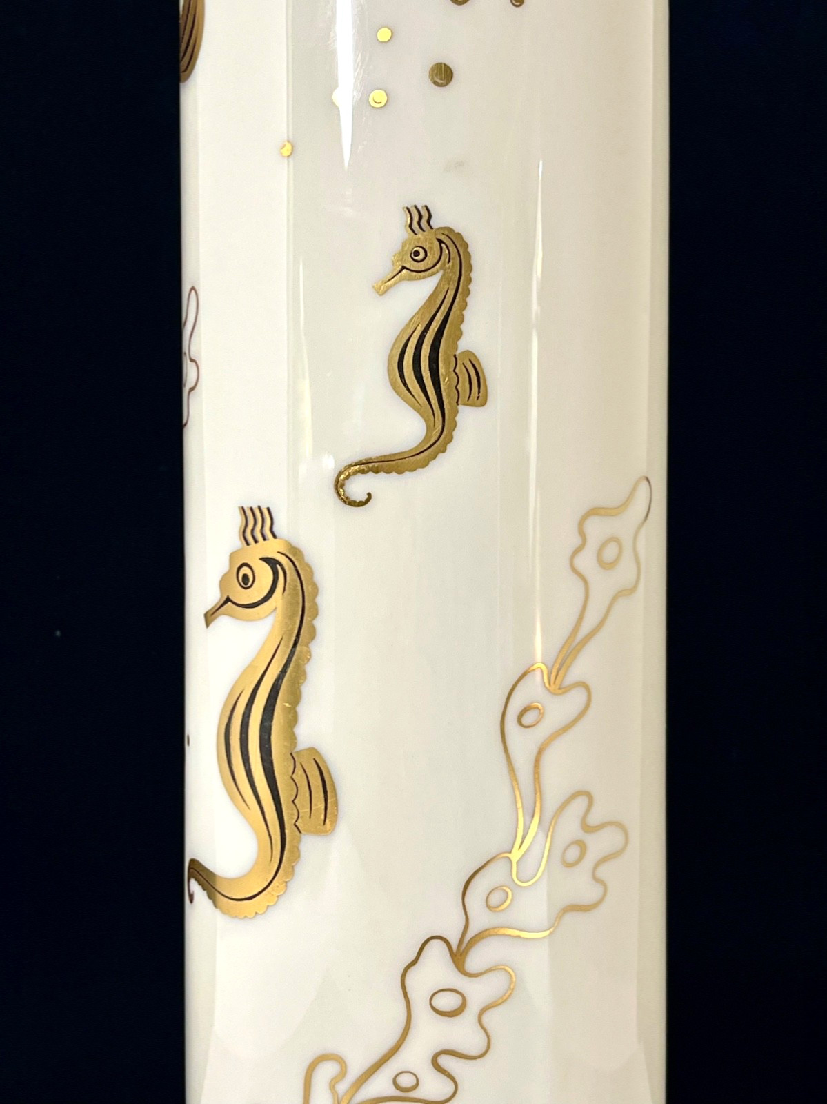 Lenox ‘Smiling Seahorses’ Tall Fine Bone China Ivory/Gold Cylinder Vase 1955 MCM