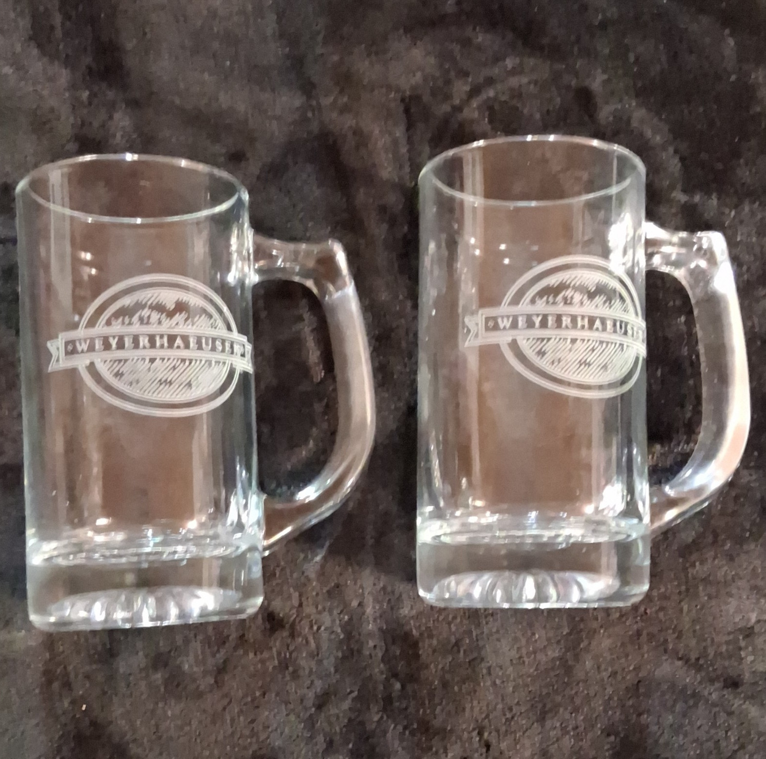Weyerhaeuser Clear Glass Beer Mugs with Handles Set of 2 Breweriana