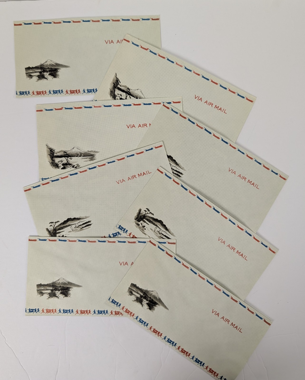 Lot of 8 Vtg Japan Air Mail Envelopes Mt Fuji Rickshaw Helicopter Ephemera Unuse