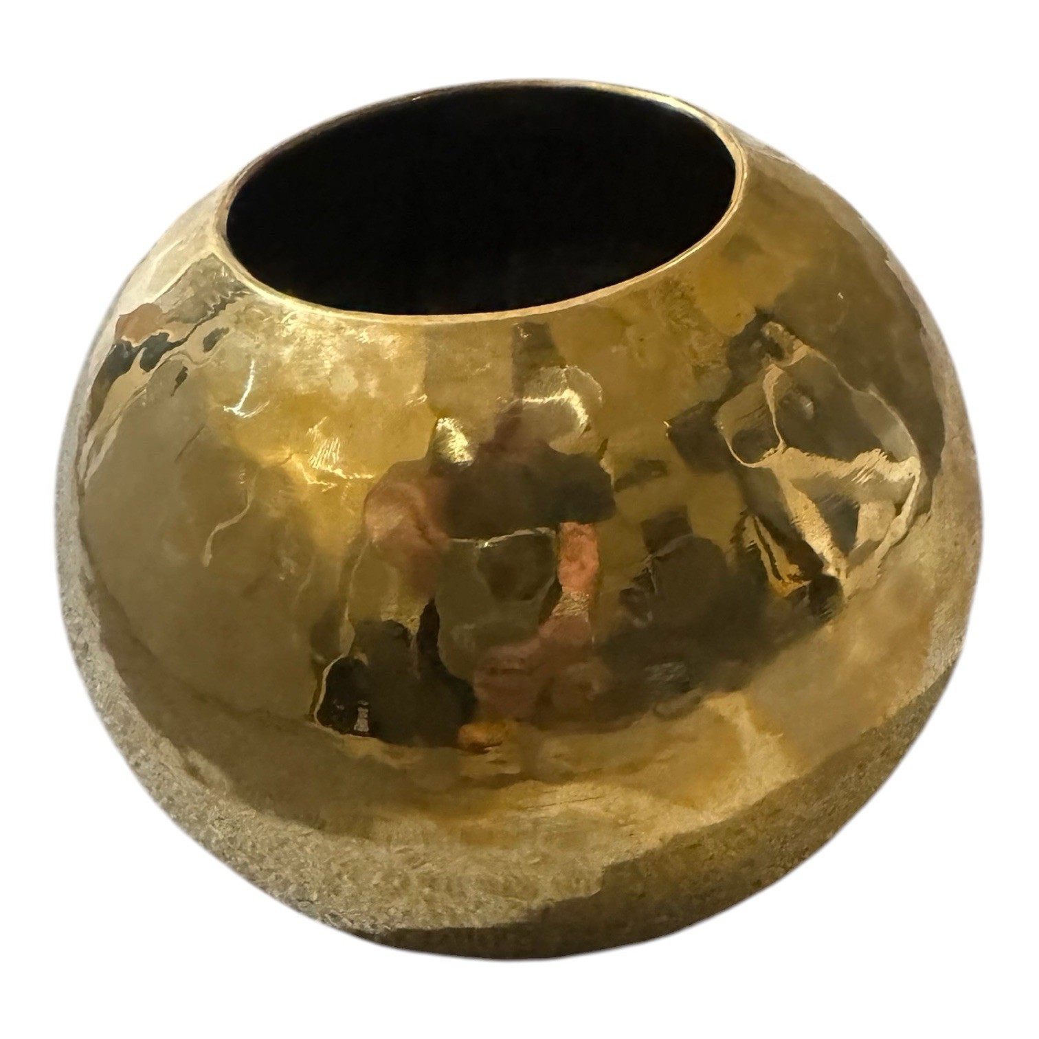 VTG 70s India Exotica Brass Hand Hammered Round Orb Decor Small Vase Accent