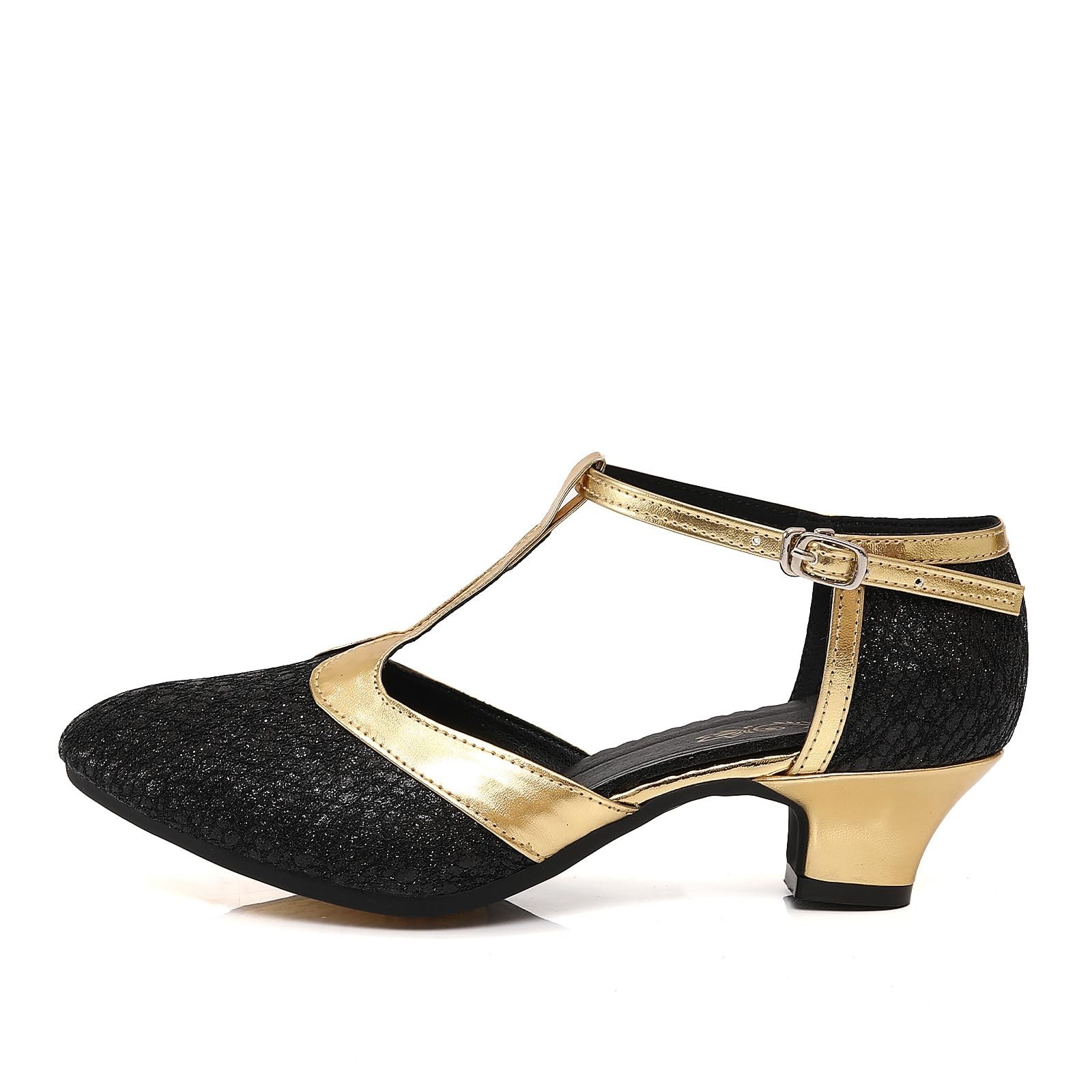 Women\'s Glitter Dance Shoes Flapper Gatsby 1920s Shoes 7.5 Black-1 1/3\