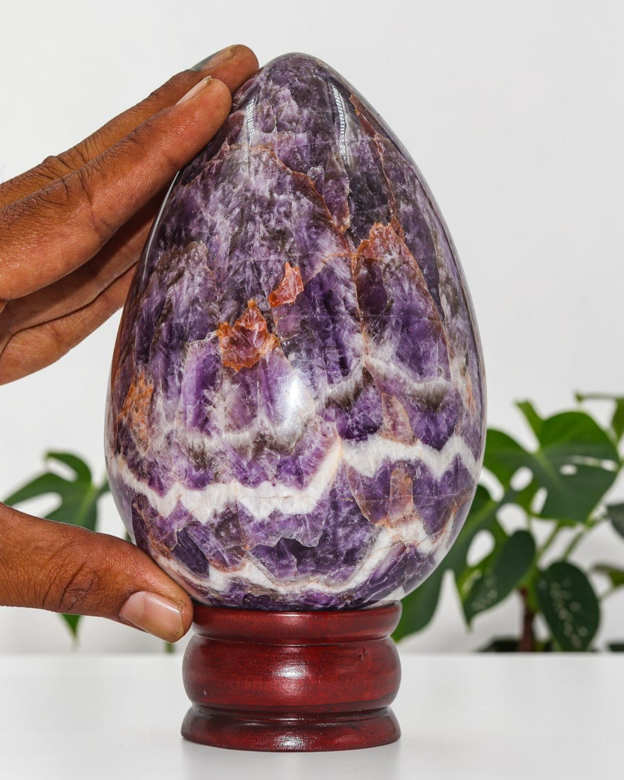 A+ 150mm Chevron Amethyst Crystal Egg 1.8kg Large Banded Purple Healing Display