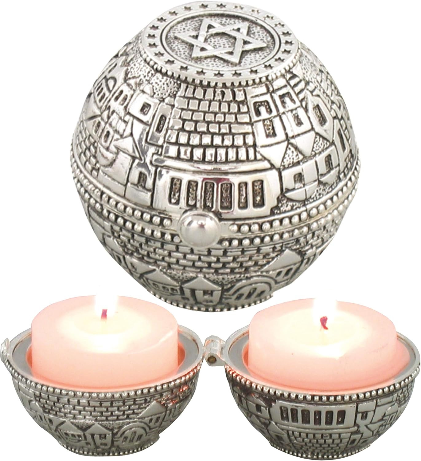 Jewish Shabbat Metal Travel Candle Holders - Jerusalem Candlesticks, Travel Size