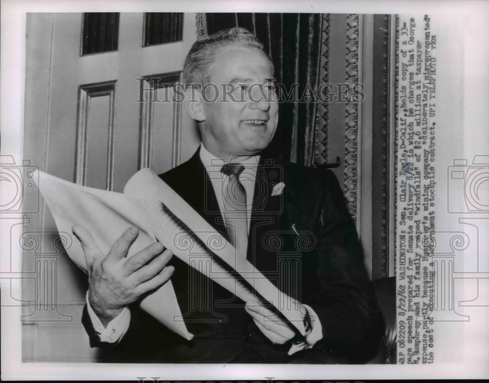 1962 Press Photo Senator Clair Engle of CA & speech for Senate - nep01714 1962 Press Photo Senator Clair Engle of CA & speech for Senate - nep01714