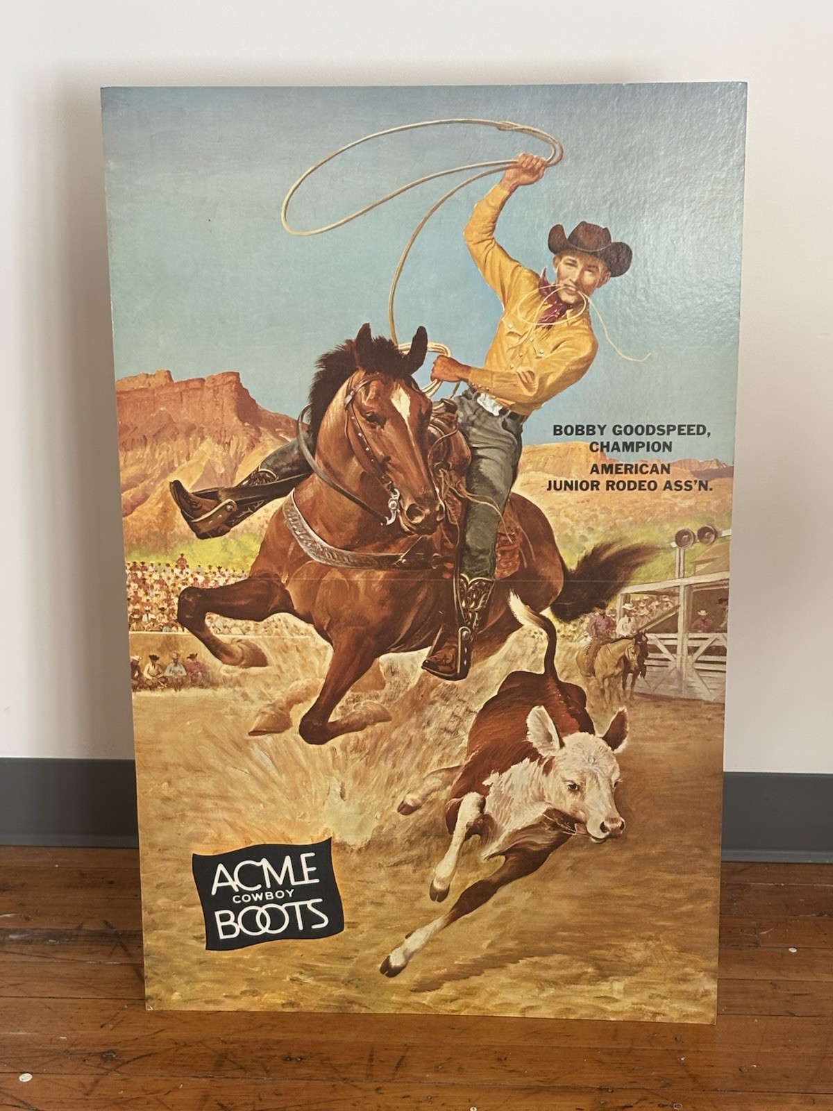 Vintage Acme Boots 1950s Cardboard Advertising Sign Easel Back Stand Vintage Acme Boots 1950s Cardboard Advertising Sign Easel Back Stand