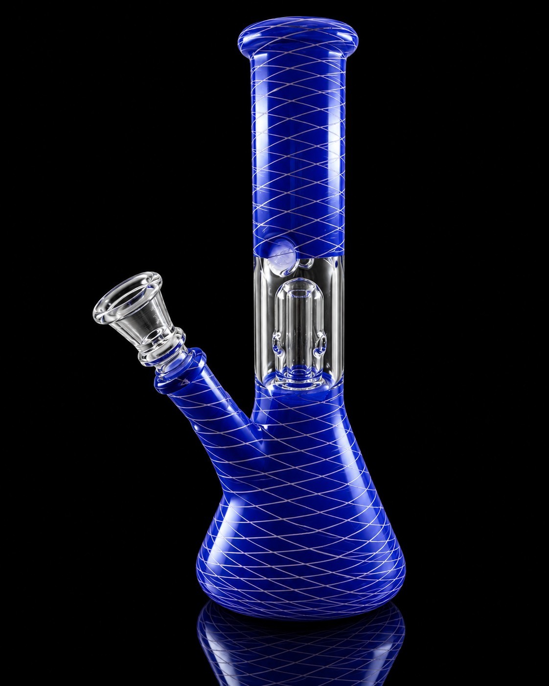 8 Inch Cobalt Blue Glass Tobacco Water Pipe White Lattice Removable Downstem
