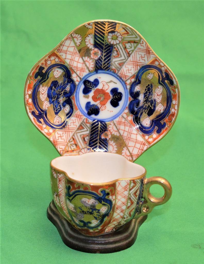 50s HOKUTOSHA Occupied Japan Hand Painted IMARI Style Set Miniature Cup & Saucer