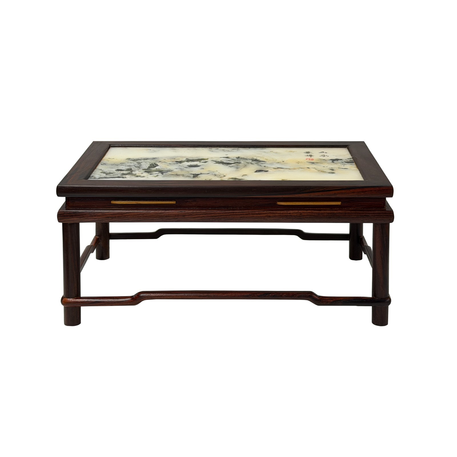 Rectangular Dream Stone Inlaid Rosewood Slender Round Legs Display Stand GB717