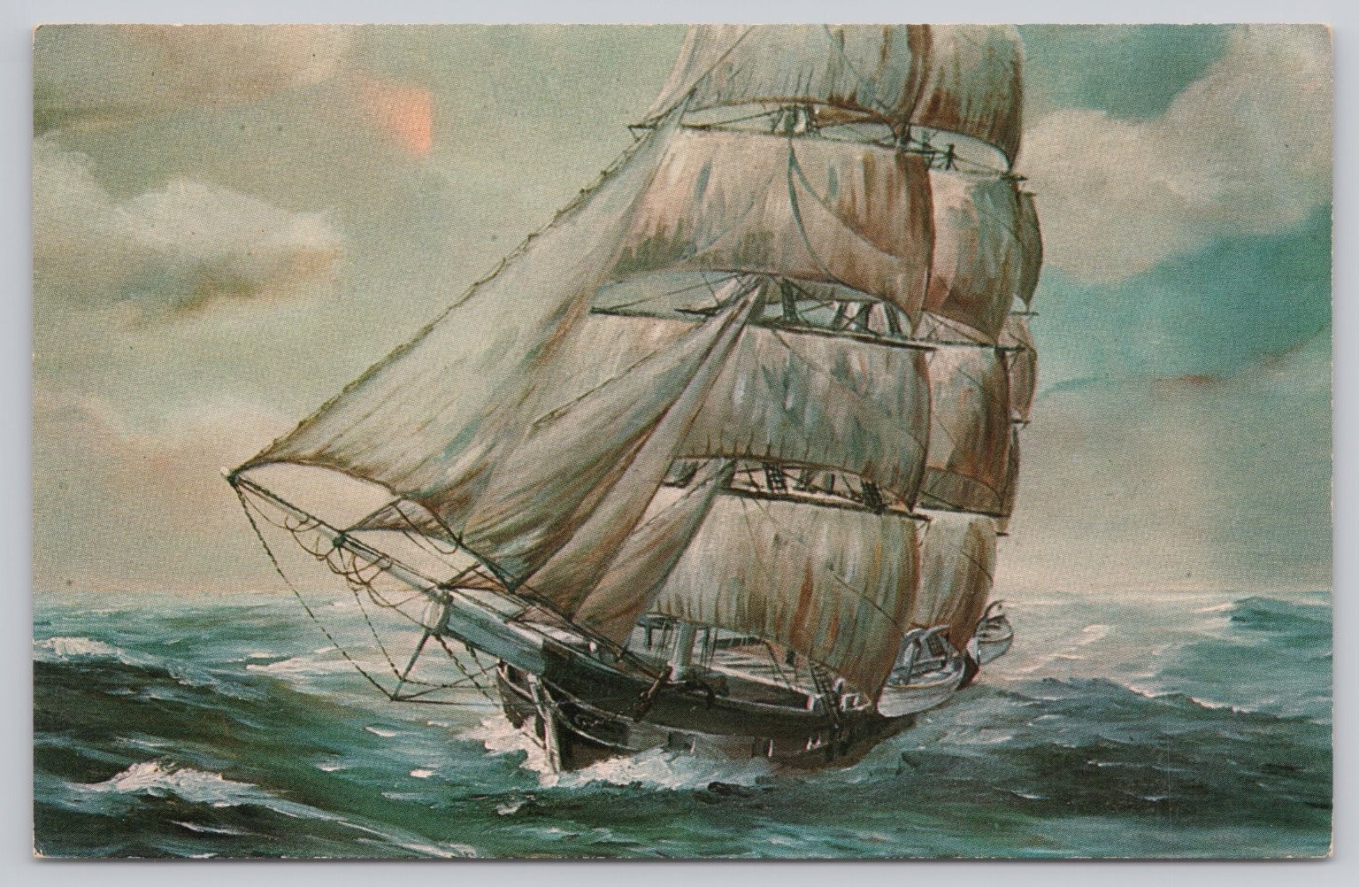 Vintage Whaleship Under Sail Postcard by John Sisson Rhode Island Art