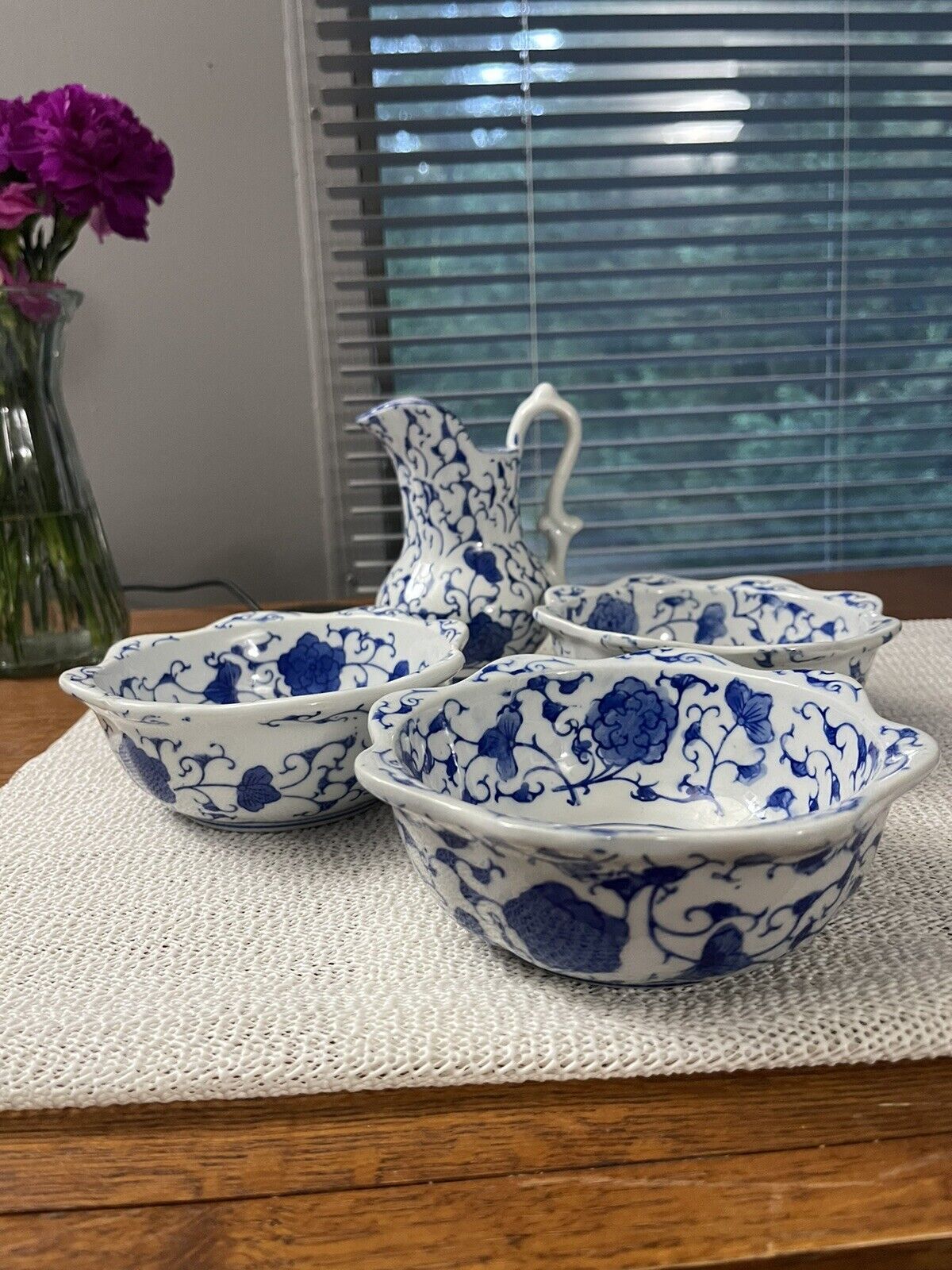 Vintage 4 piece bundle , made in China blue/white porcelain