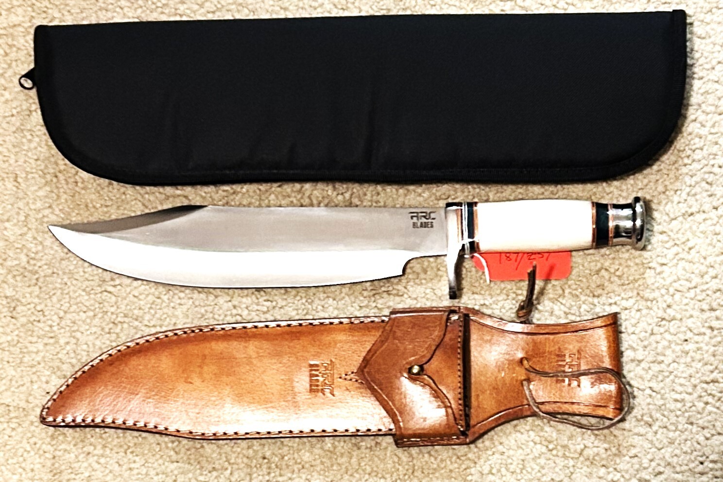 ARC BLADES MOUNTAIN MAN BOWIE, SHEATH, AND NYLON ZIPPER CASE ARC BLADES MOUNTAIN MAN BOWIE, SHEATH, AND NYLON ZIPPER CASE