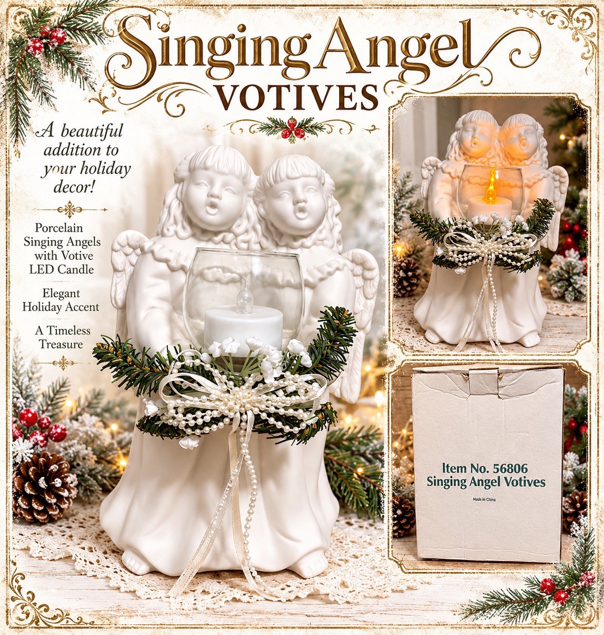 Singing Angel Votives Item No. 56806 White Ceramic Christmas Angel Candle Holder