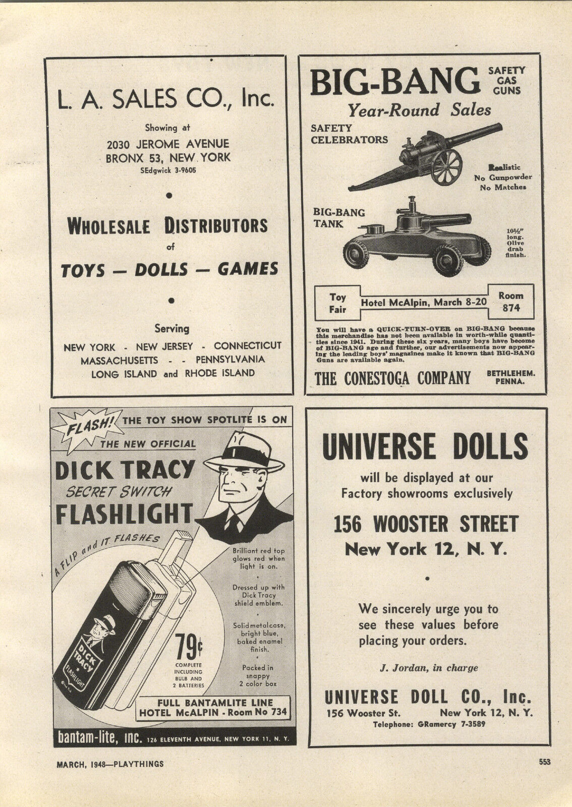 1948 PAPER AD Bantam Lite Dick Tracy Flashlight Meldon Bros Police Toy Cap Gun
