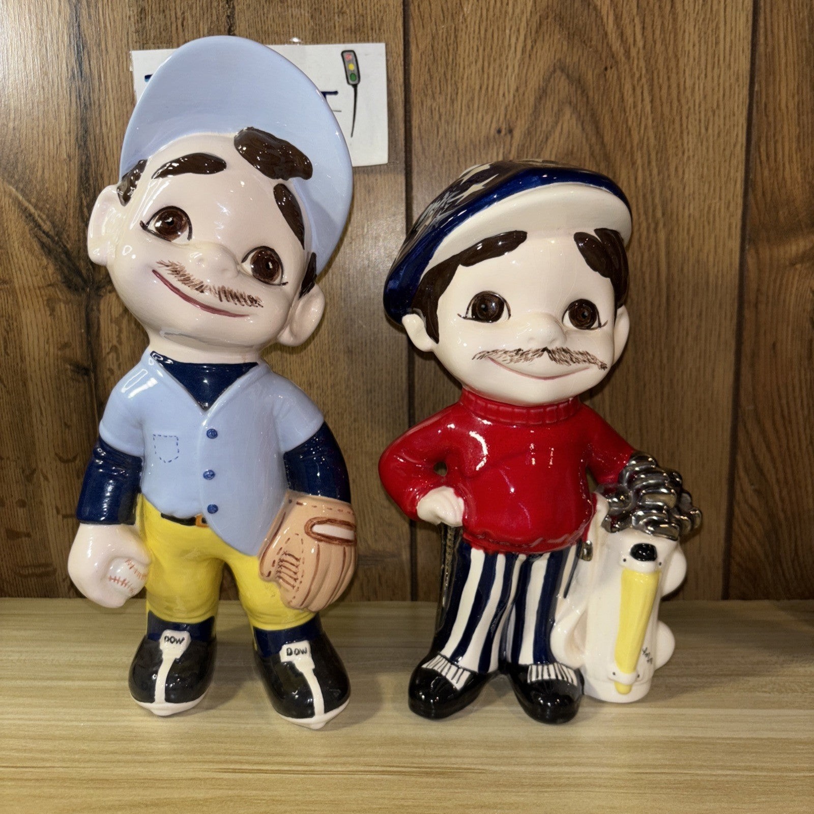 Vintage 1974 Golfer & Baseball Boy Atlantic Mold Co. Statue Hand Painted Ceramic