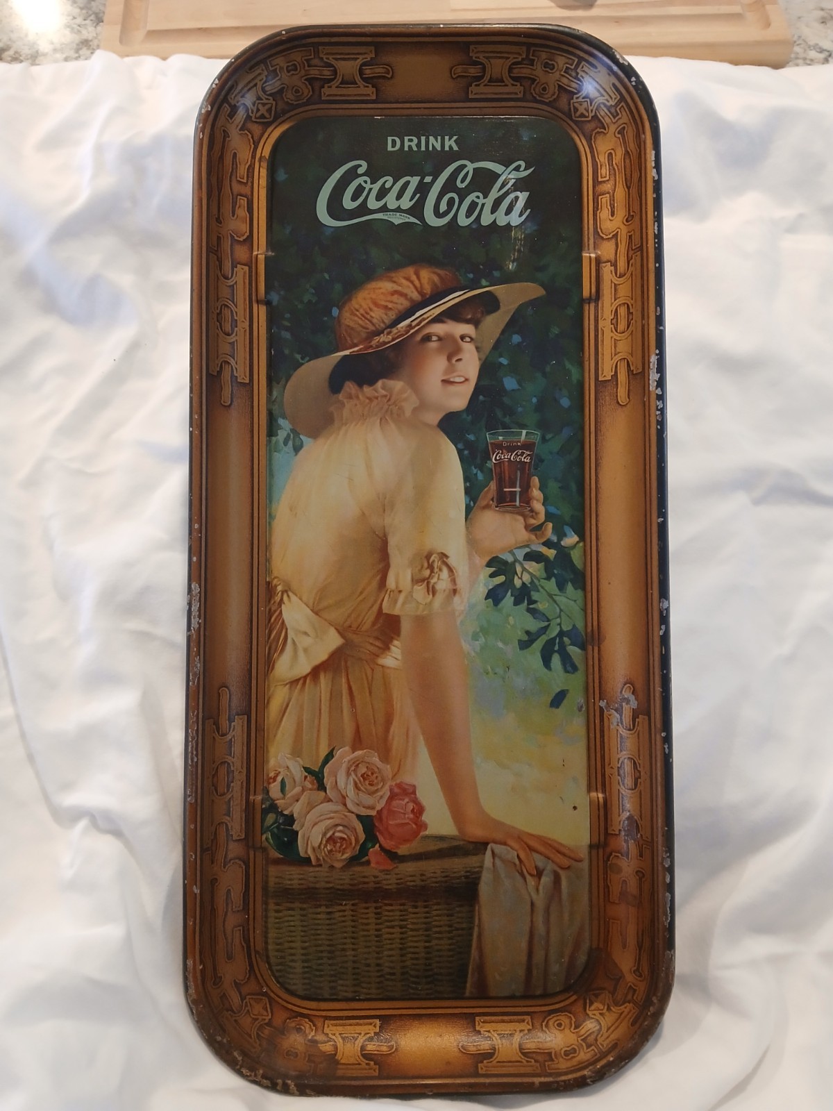 1916 Coca-Cola Elaine Tray Likely Original Stelad Passaic 18.75 x 8.5 Vintage