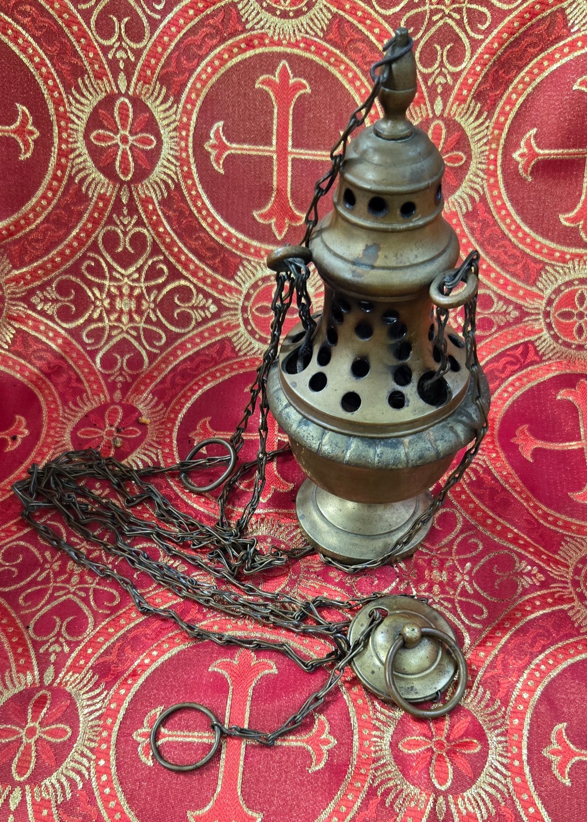 +++ Antique Church Thurible Censer Triple Chain Magnificent +++ +++ Antique Church Thurible Censer Triple Chain Magnificent +++