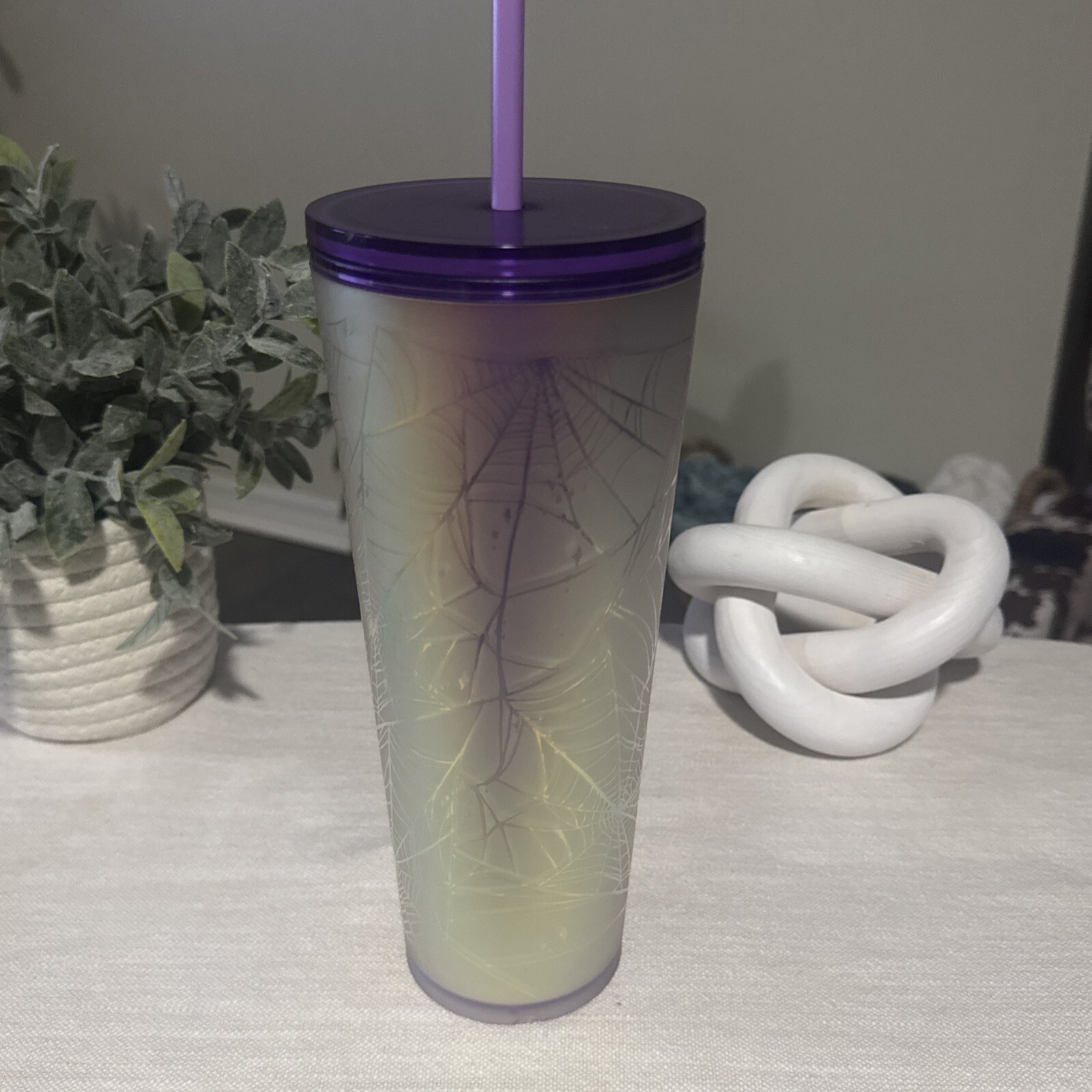 New Starbucks Halloween 2021 Purple and Frosted White Spiderweb Tumbler 24oz