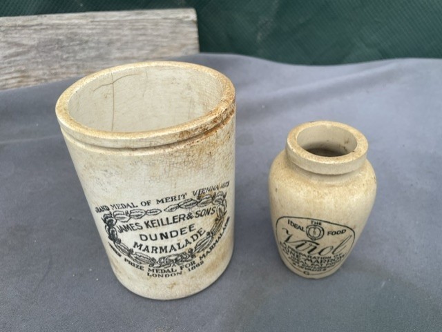 rare old antique Victorian ironstone stoneware  printed cream pots crocks dundee