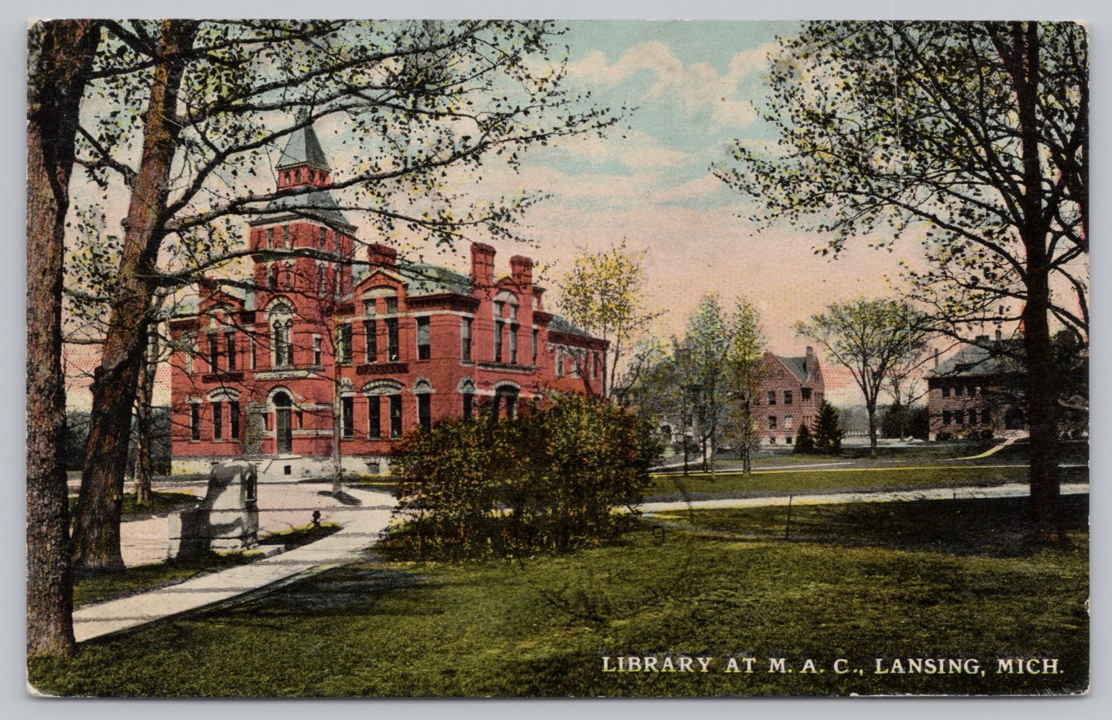 Michigan Agricultural College Library, Lansing MI Michigan Postcard 1911 DB