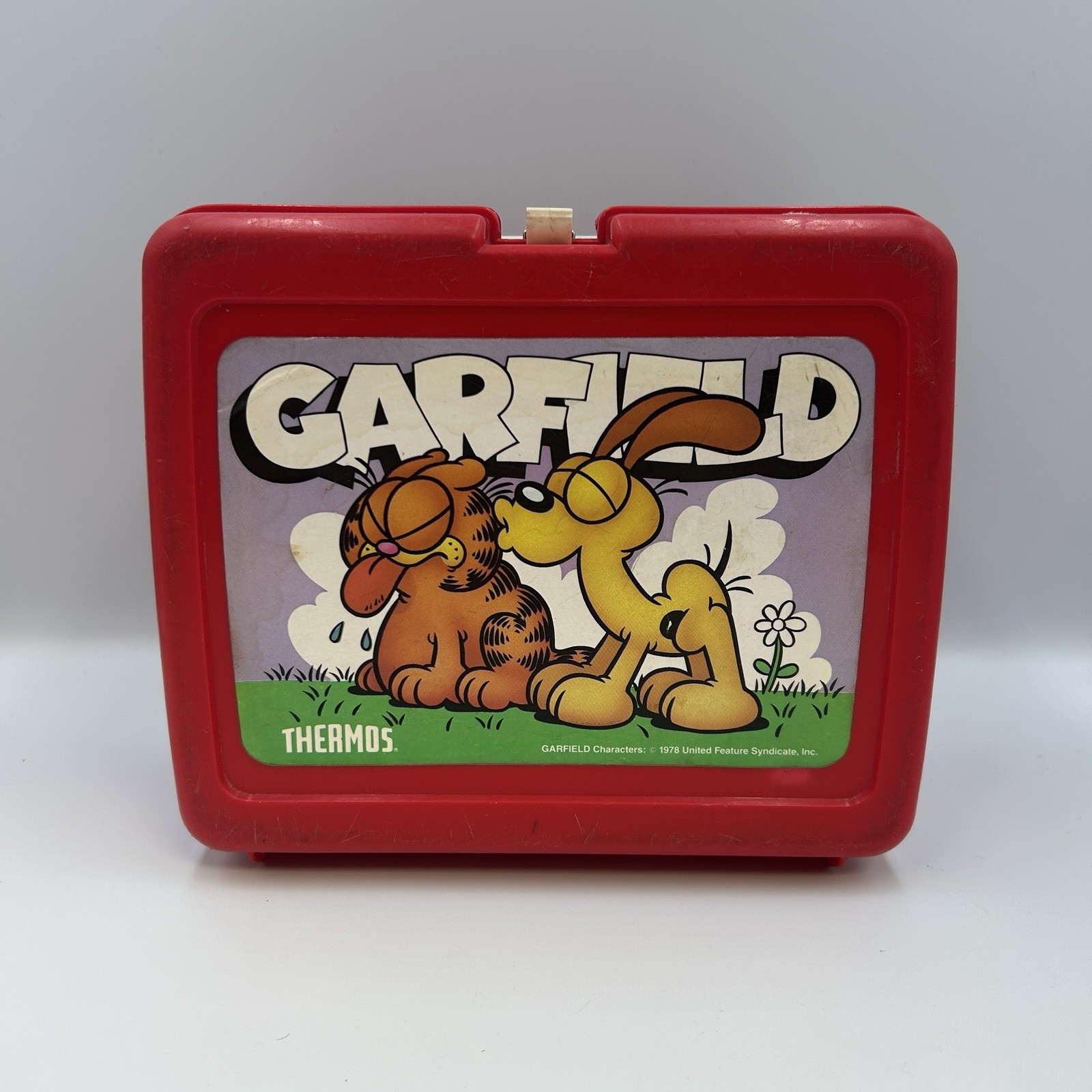 Vintage 1978 Garfield and Odie Red Plastic Thermos Brand Lunch Box Red Kids