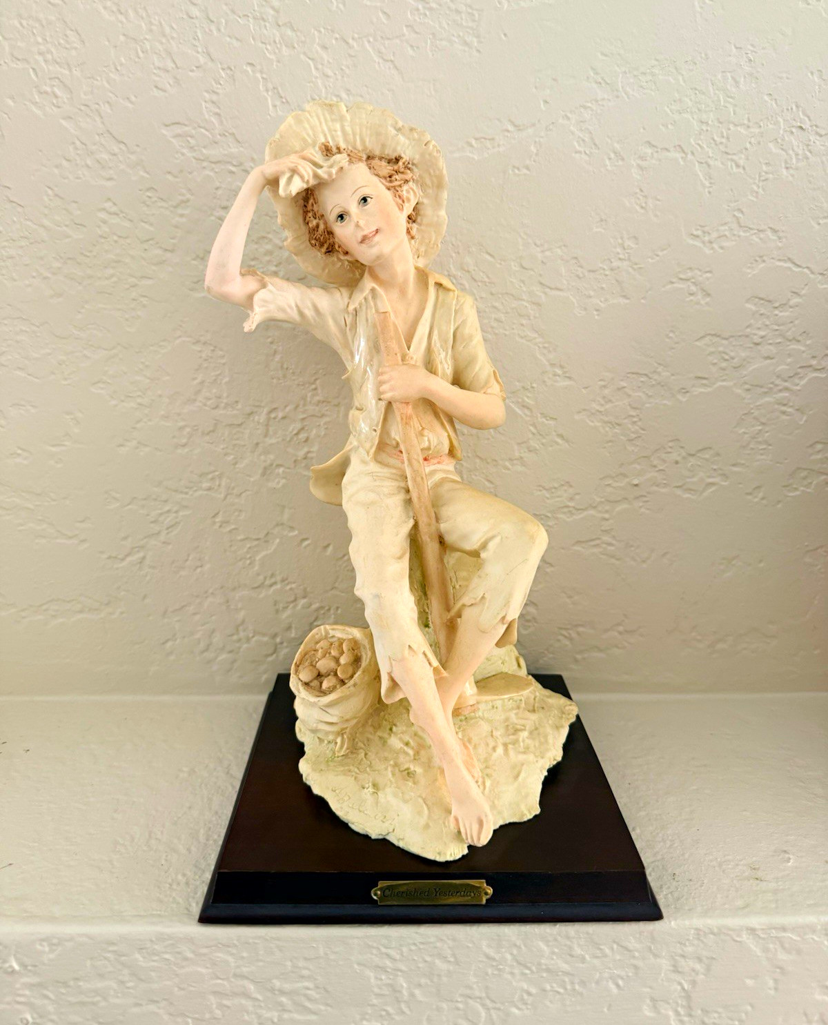 Vintage Signed A. Belcari Capodimonte Style Country Boy Porcelain Figurine 12”in