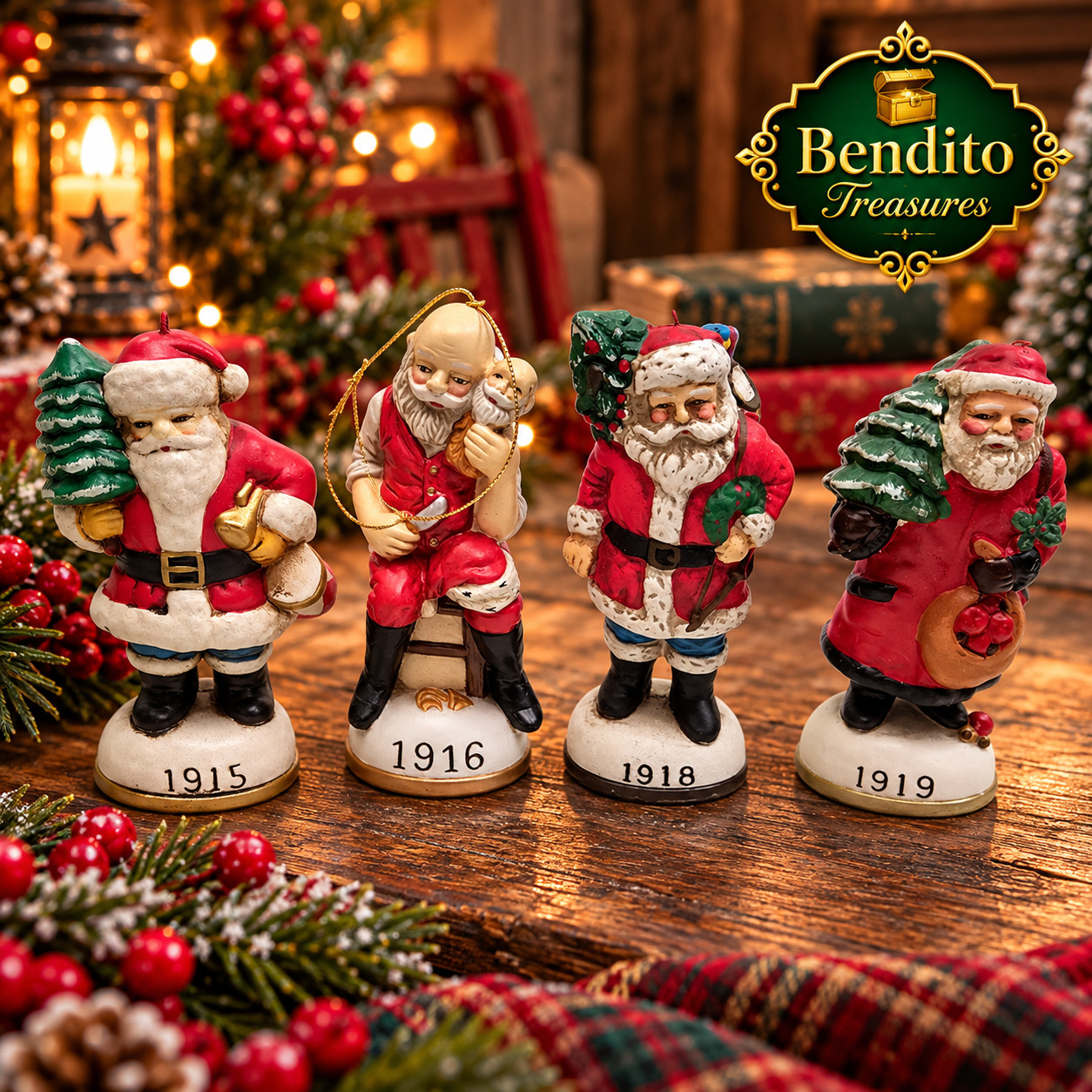 Vintage Memories of Santa Figurines Set of 4 1915 1916 1918 1919 5