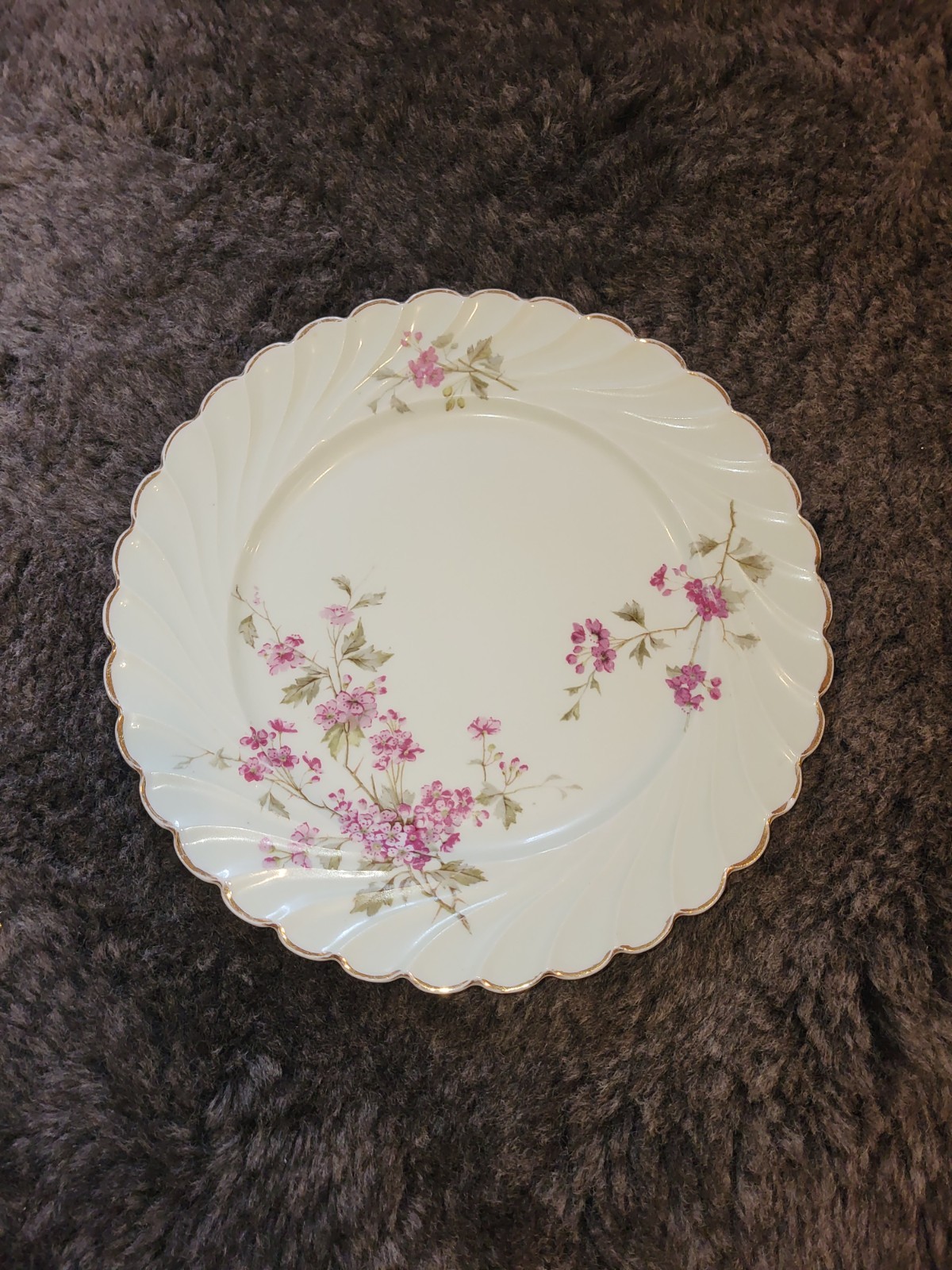 Antique Carl Tielsch Germany Purple Pink Floral 8.75\