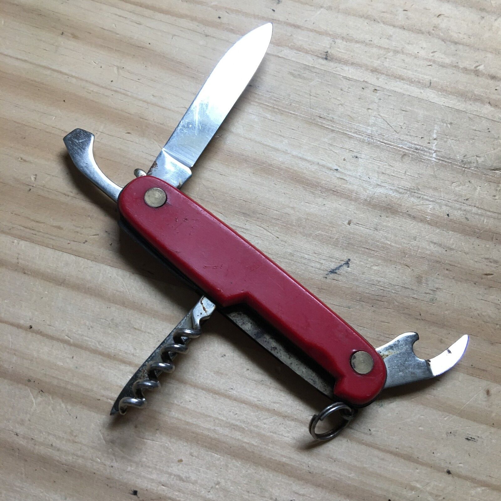 Vintage 1960s German Rostfrei Pocket Knife Multi-Tools Red Handle 3.5\
