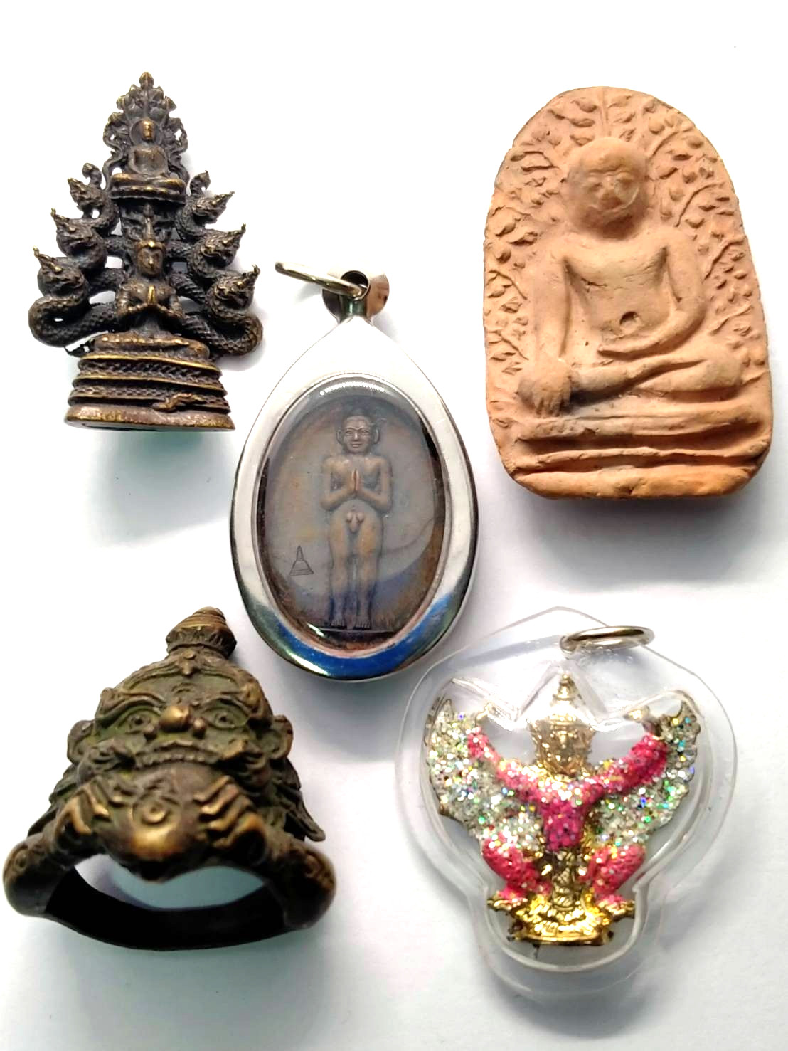 5 Pcs Mystic Thai Amulet Rahu Ring Ai Kai Garuda Shamanic Ritual Wealth Power