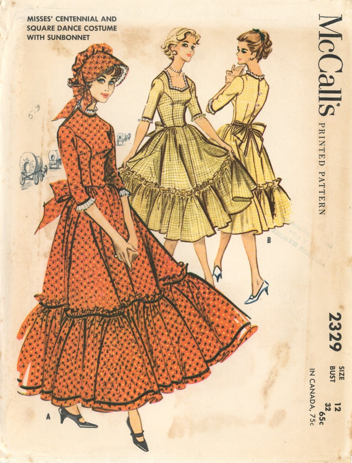 McCall's 2329 Prairie Centennial & Square Dance Costume w Sunbonnet Sz 12 UNCUT