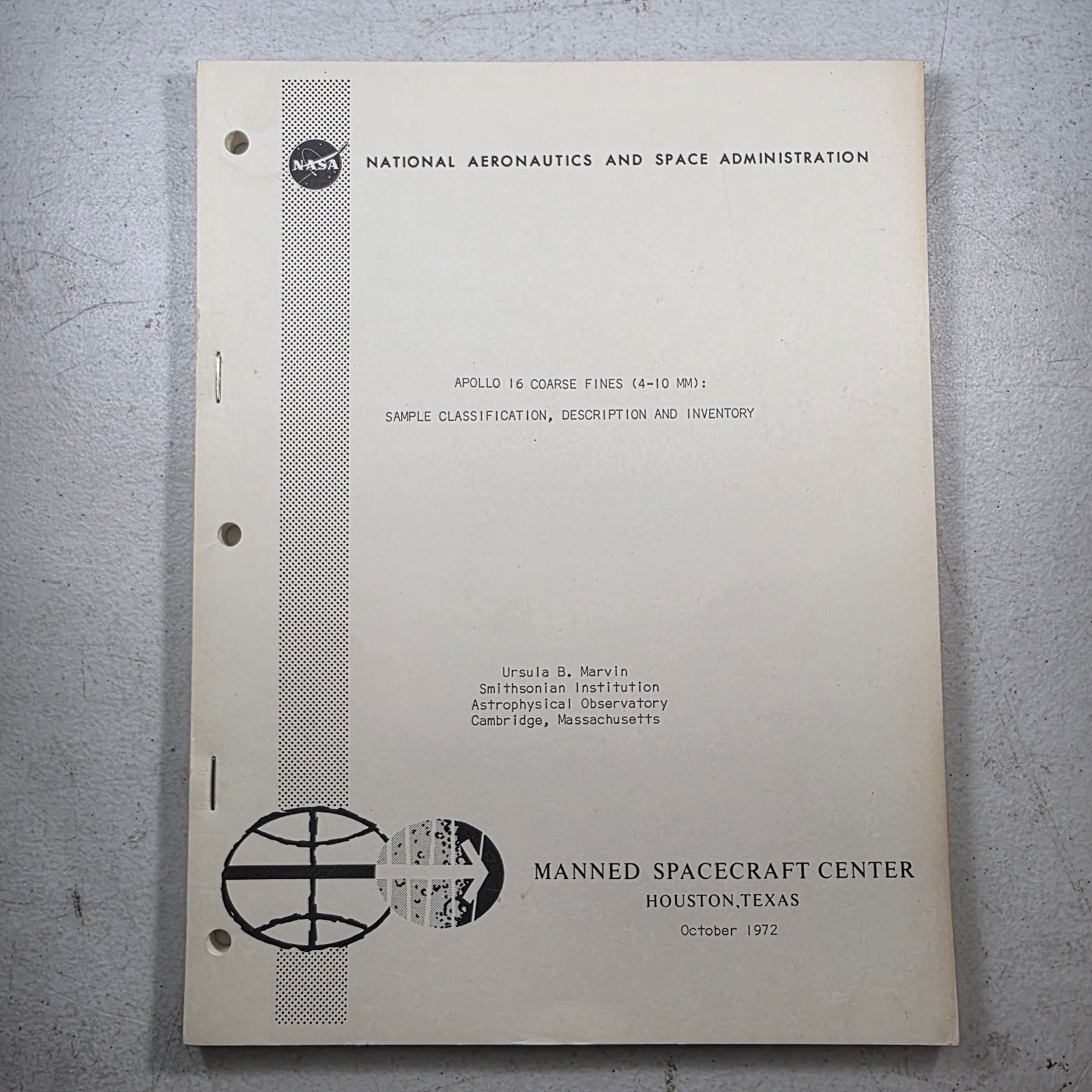 1972 NASA Apollo 16 Lunar Moon Rock Samples Research Report Ursula Marvin