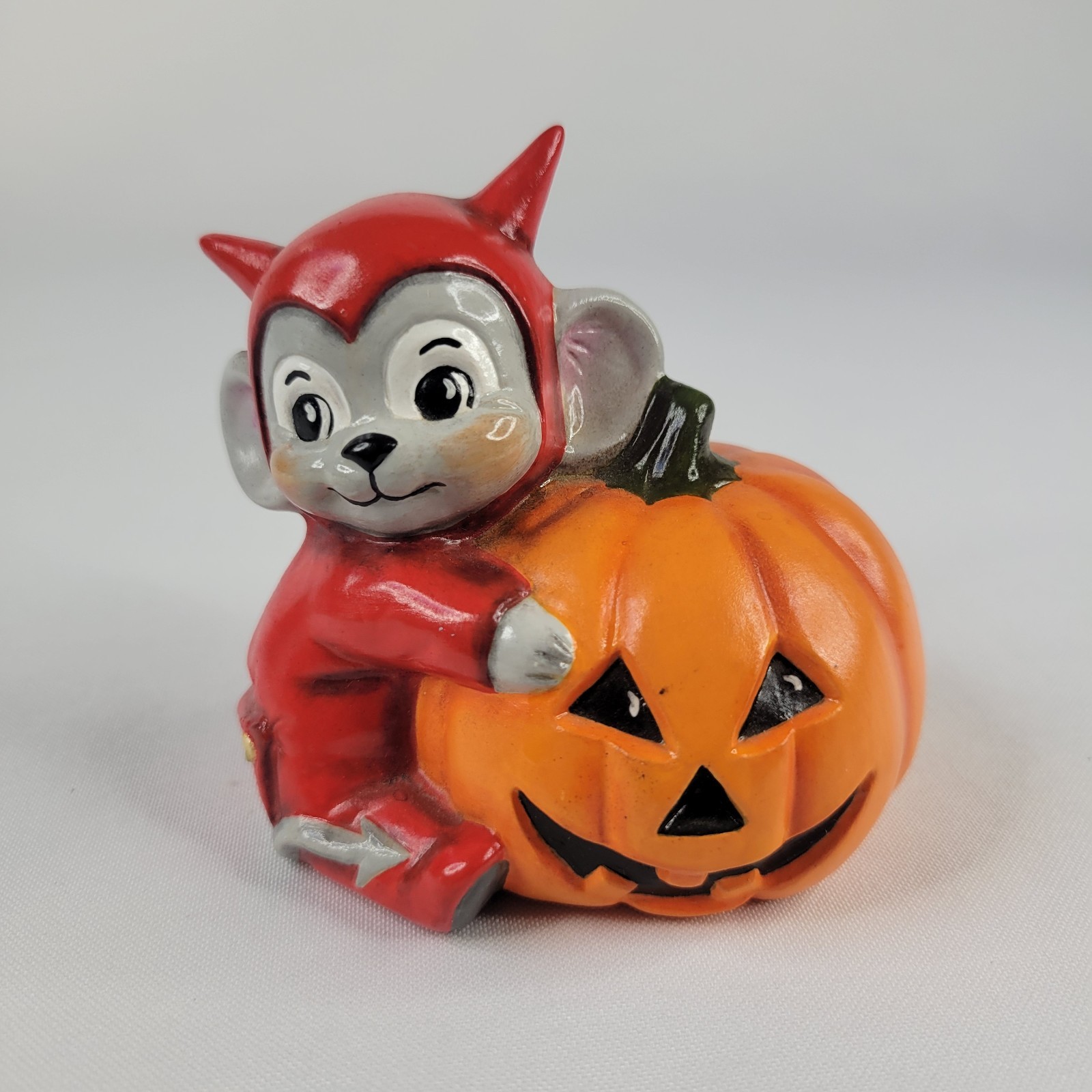 Vtg Byron Mold Ceramic Figure Halloween Red Devil Mouse JackOLantern Hand Paint