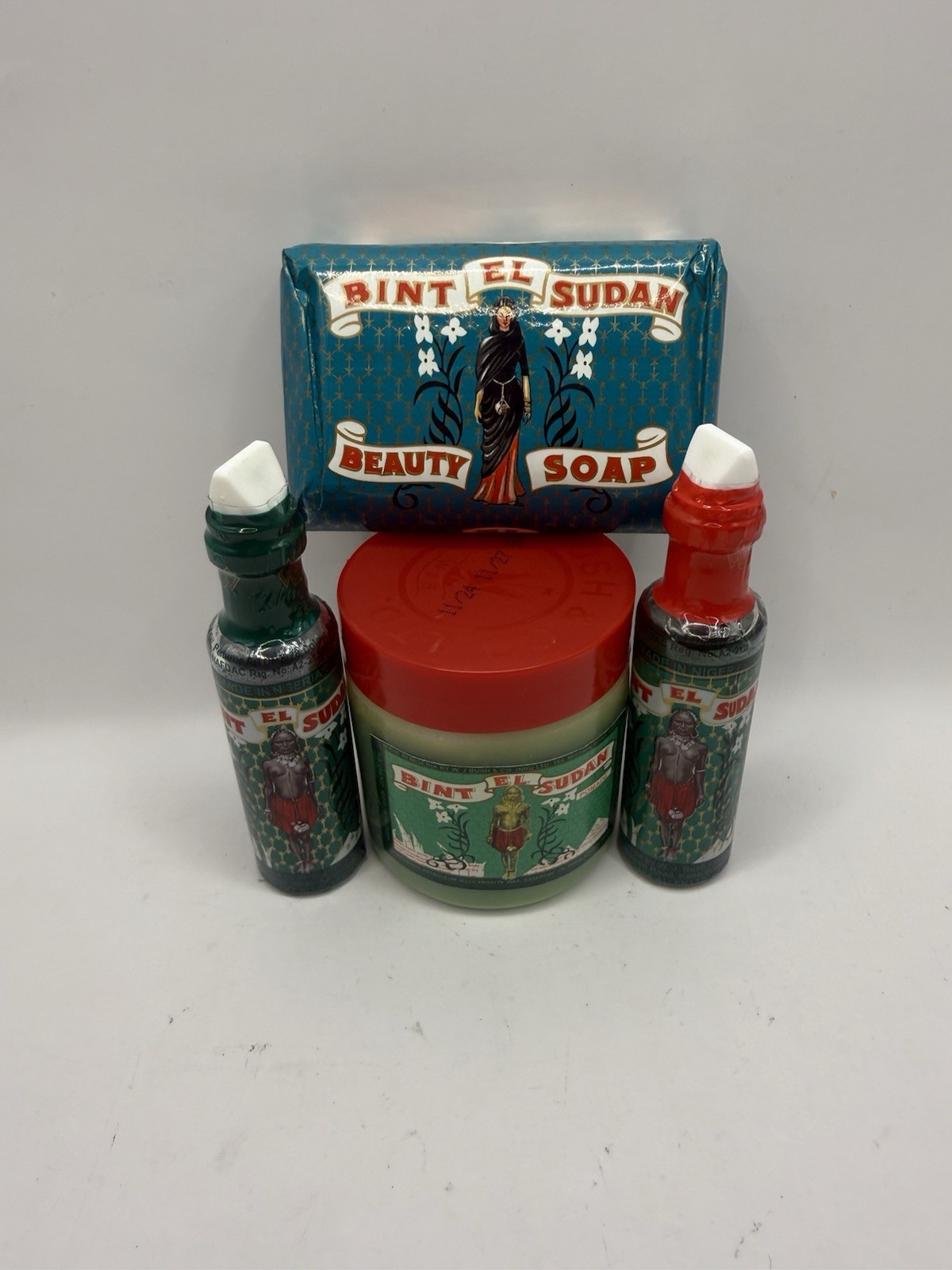 BINT EL SUDAN Kit (1green & 1red sleeves perfume + 1soap 80g+1pomade plastic jar