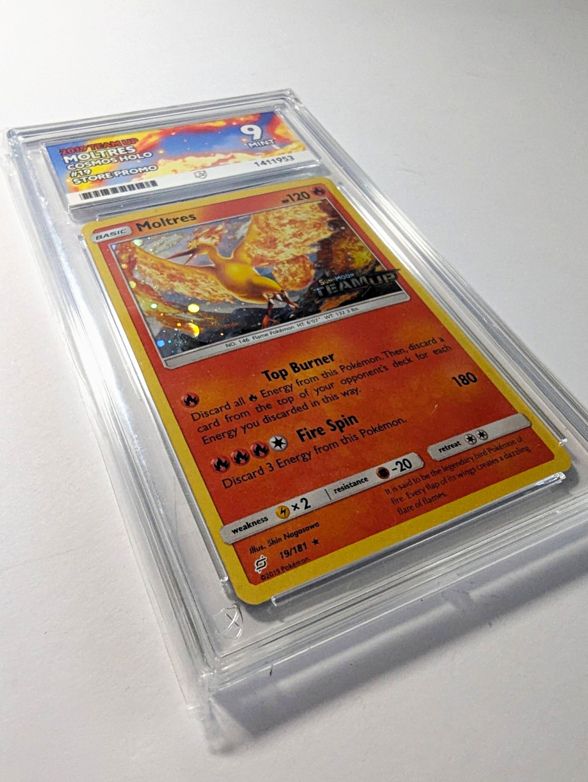 2019 Pokemon Team Up Moltres 19/181 Cosmos Holo Store Promo ACE 9 Mint 1411953