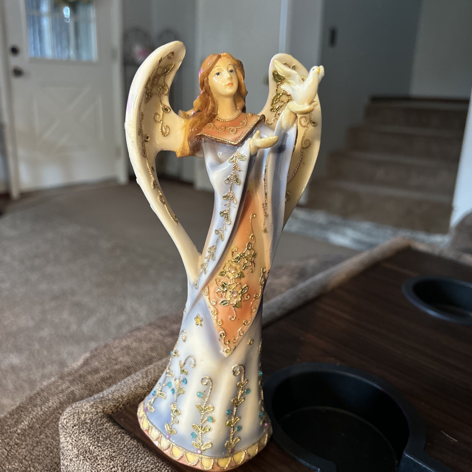 Beautiful Ornate Angel Figurine with Dove 8.5”