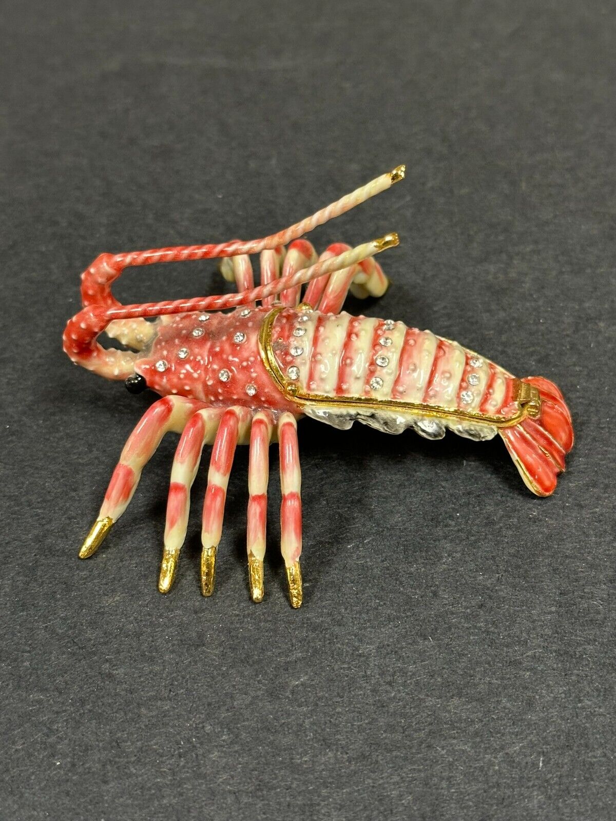 Vintage Lobster Enamel Bejeweled Trinket Box