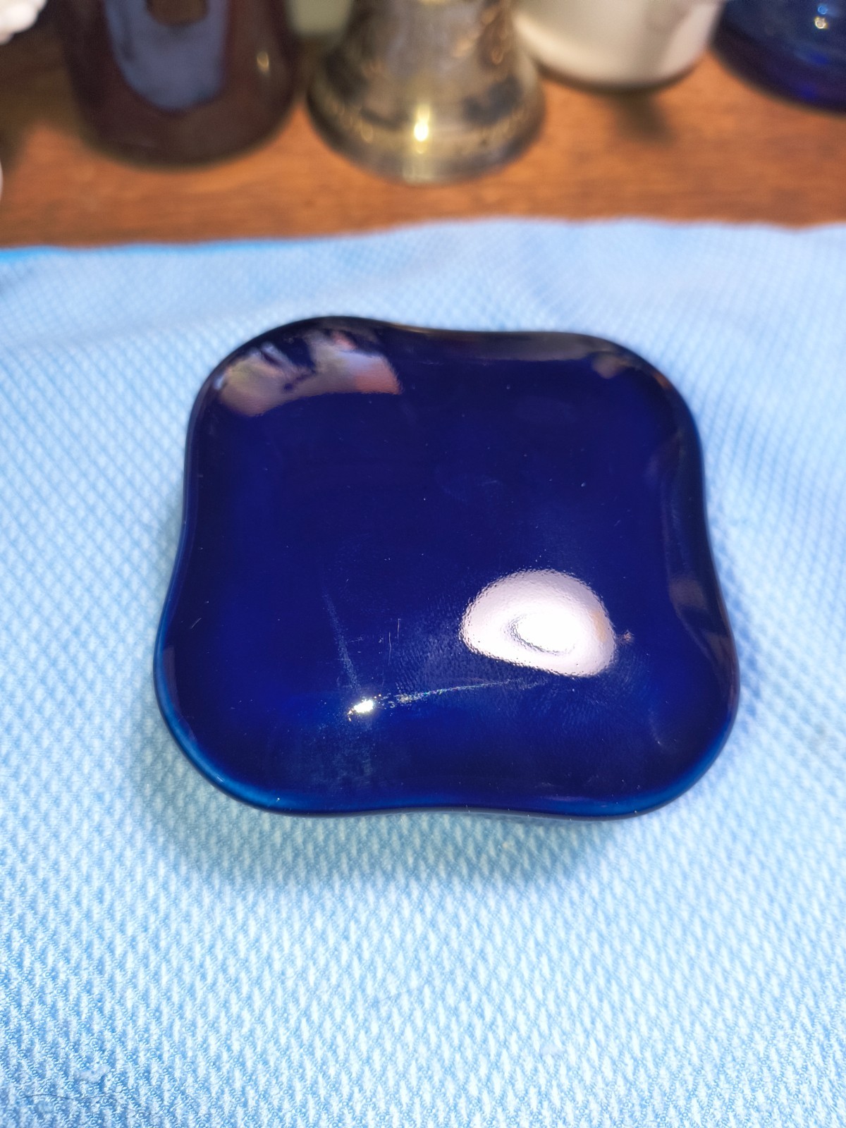 Vtg. Narco Japan Cobalt Blue Porcelain Trinket/Ring Box Dresser Dish Pristine
