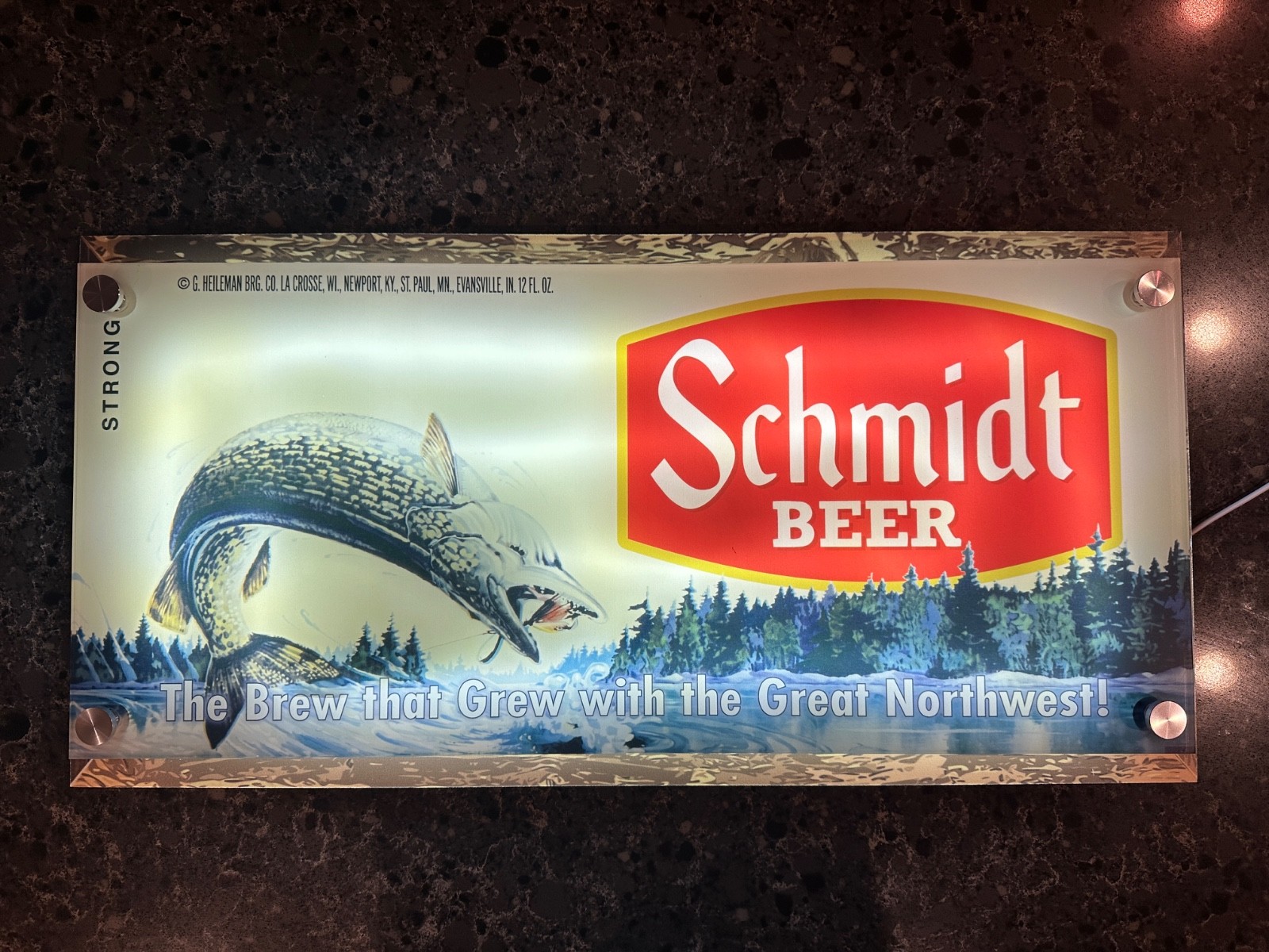 Schmidt Beer Leaping Pike LED Lighted Bar Sign 12x24 Acrylic