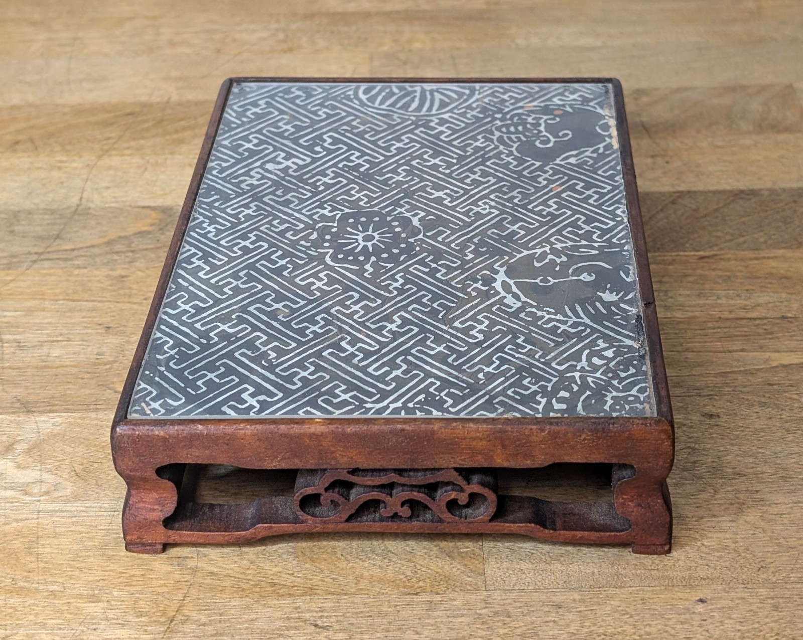 Vintage Carved Hardwood Stand Small Kang Table 7.5\