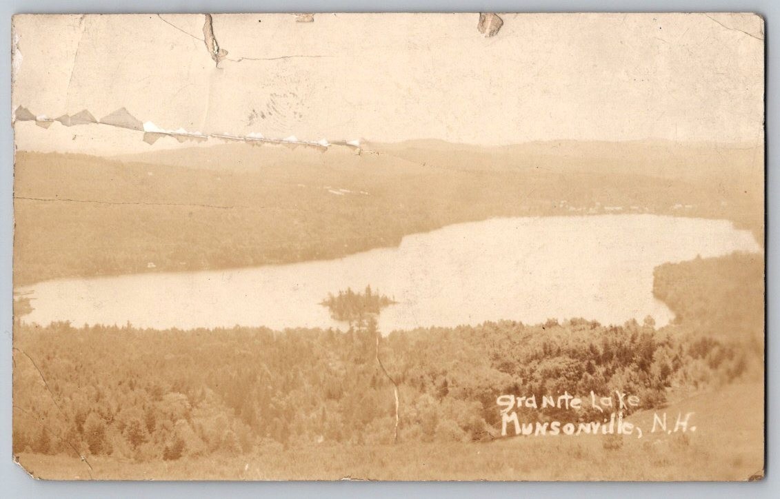 1922 RPPC Granite lake Munsonville New Hampshire DAMAGED Real Photo Postcard